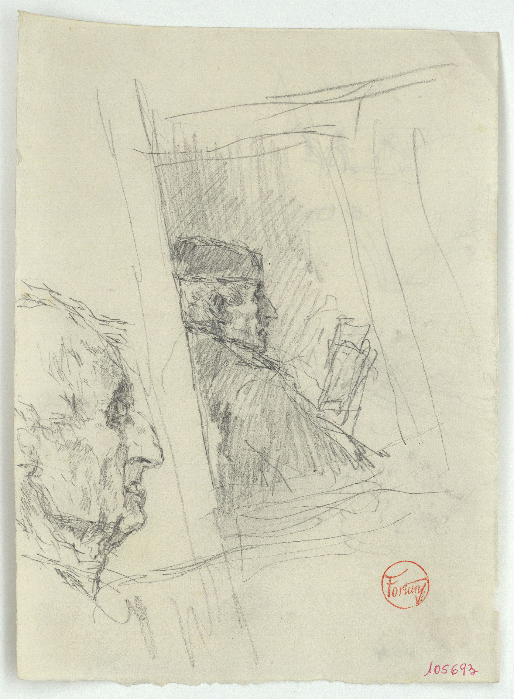 image for: Marià Fortuny - Retrats d&#039;home vell (anvers) / Bustos femenins i croquis inconcrets (revers) - Cap a 1867-1872