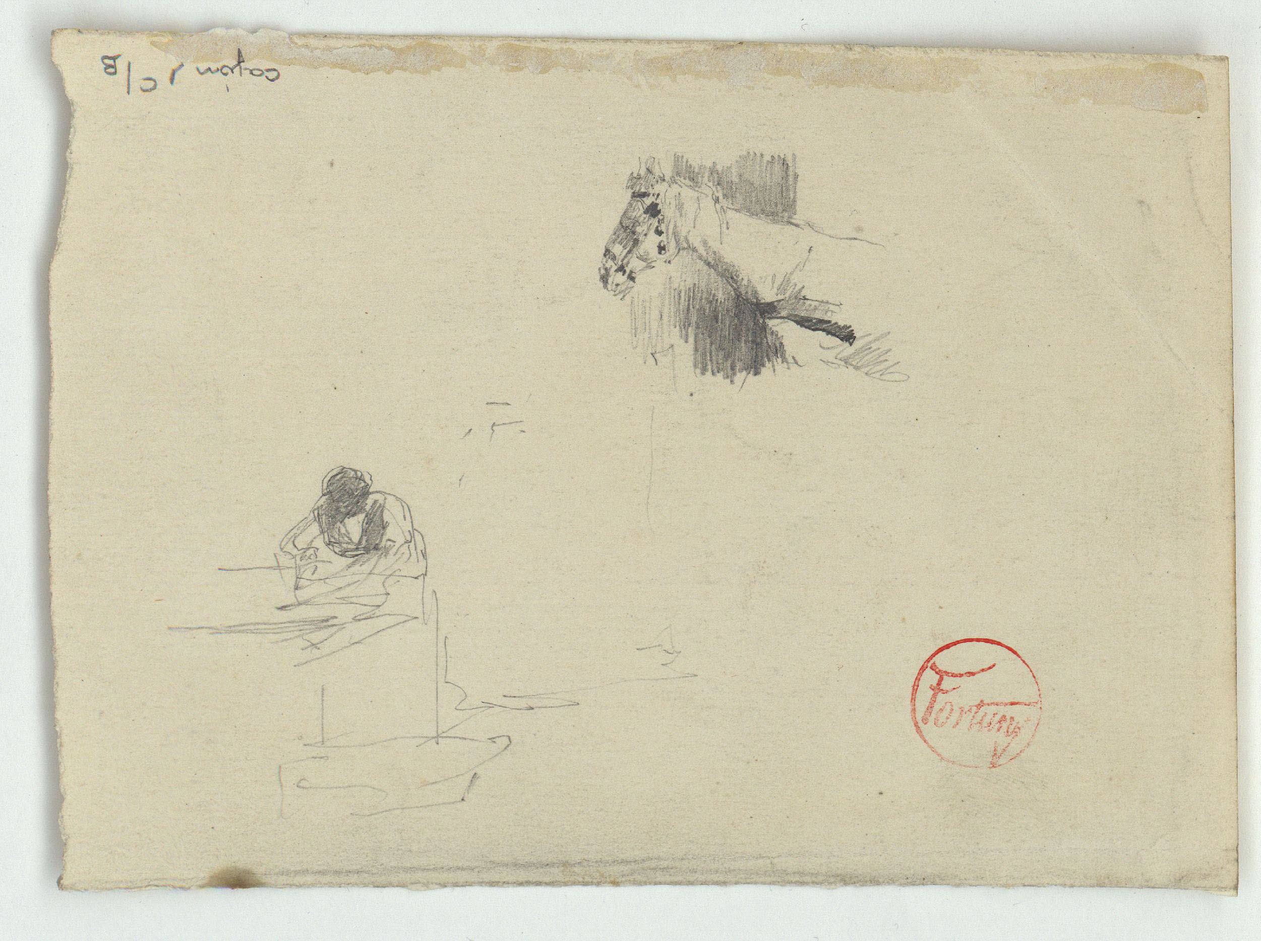 image for: Marià Fortuny - Cap de cavall i bugadera (anvers) / Dona en un corral (revers) - Cap a 1863-1867