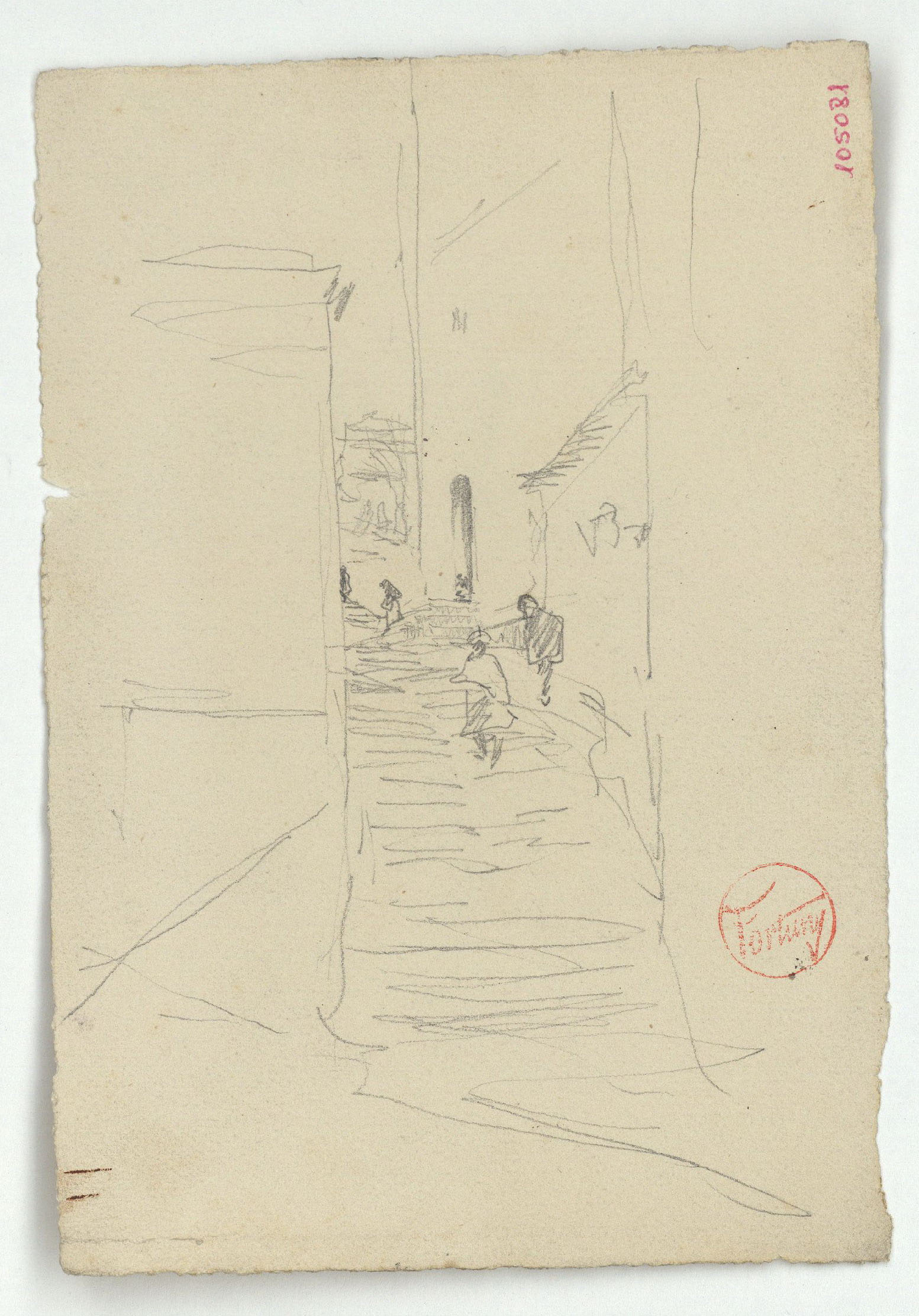 image for: Marià Fortuny - Carrer amb figures (anvers) / Croquis de figures (revers) - Cap a 1870-1872