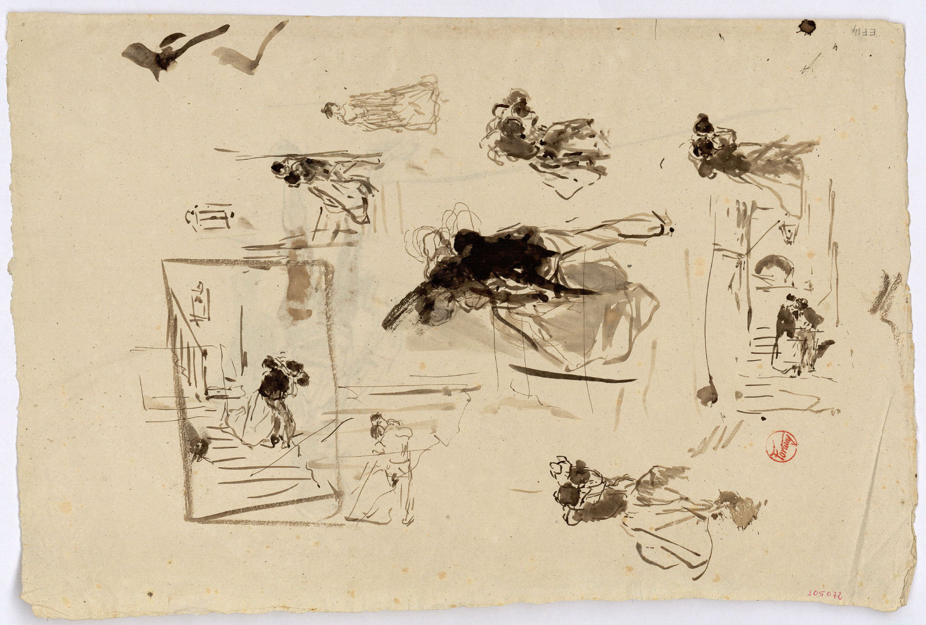 image for: Marià Fortuny - Estudi per al gravat «Ronda nocturna» (anvers) / Parelles (revers) - Cap a 1863-1865 [1]