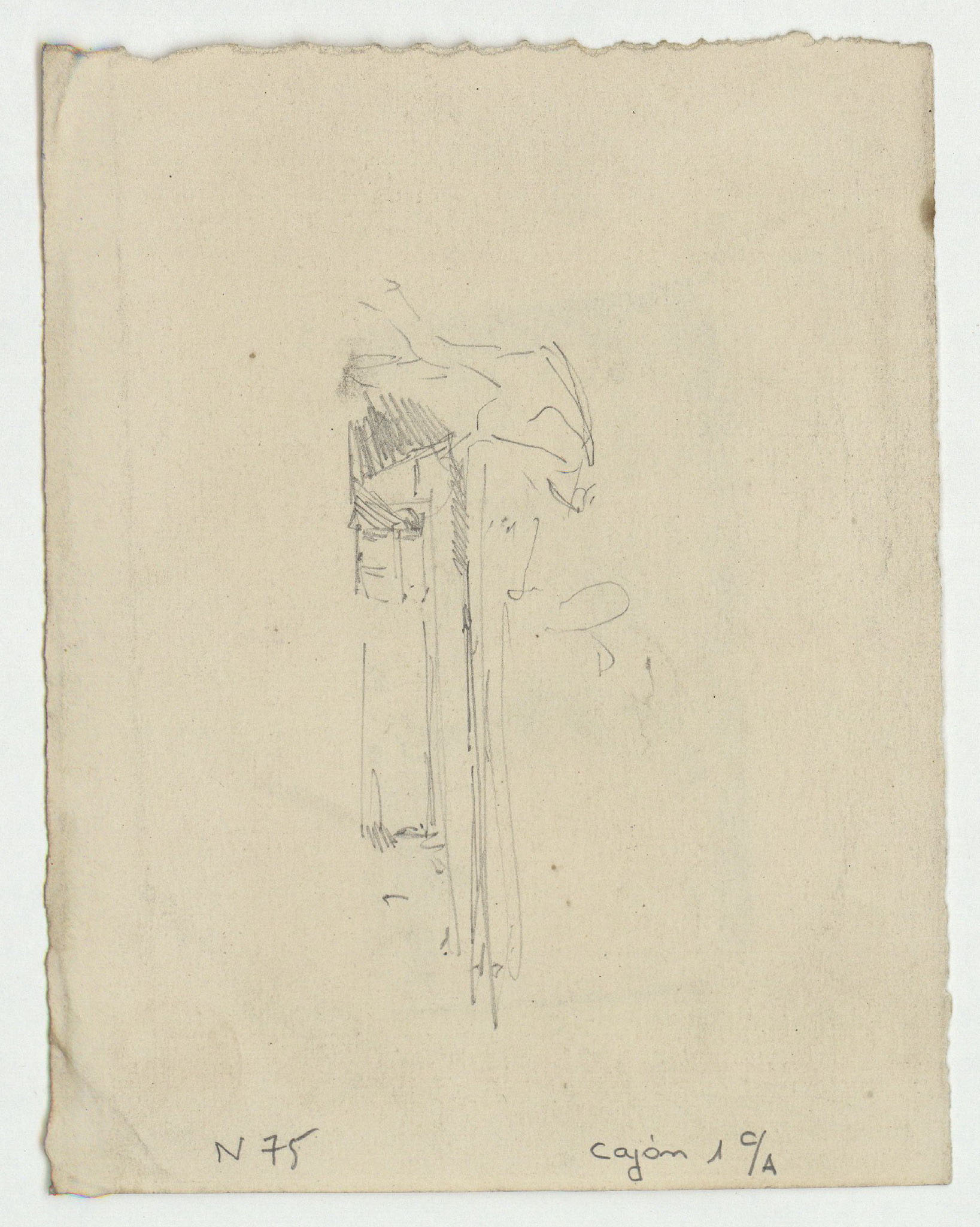image for: Marià Fortuny - Baix relleu (anvers) / Croquis inconcret (revers) - Cap a 1867-1872 [1]