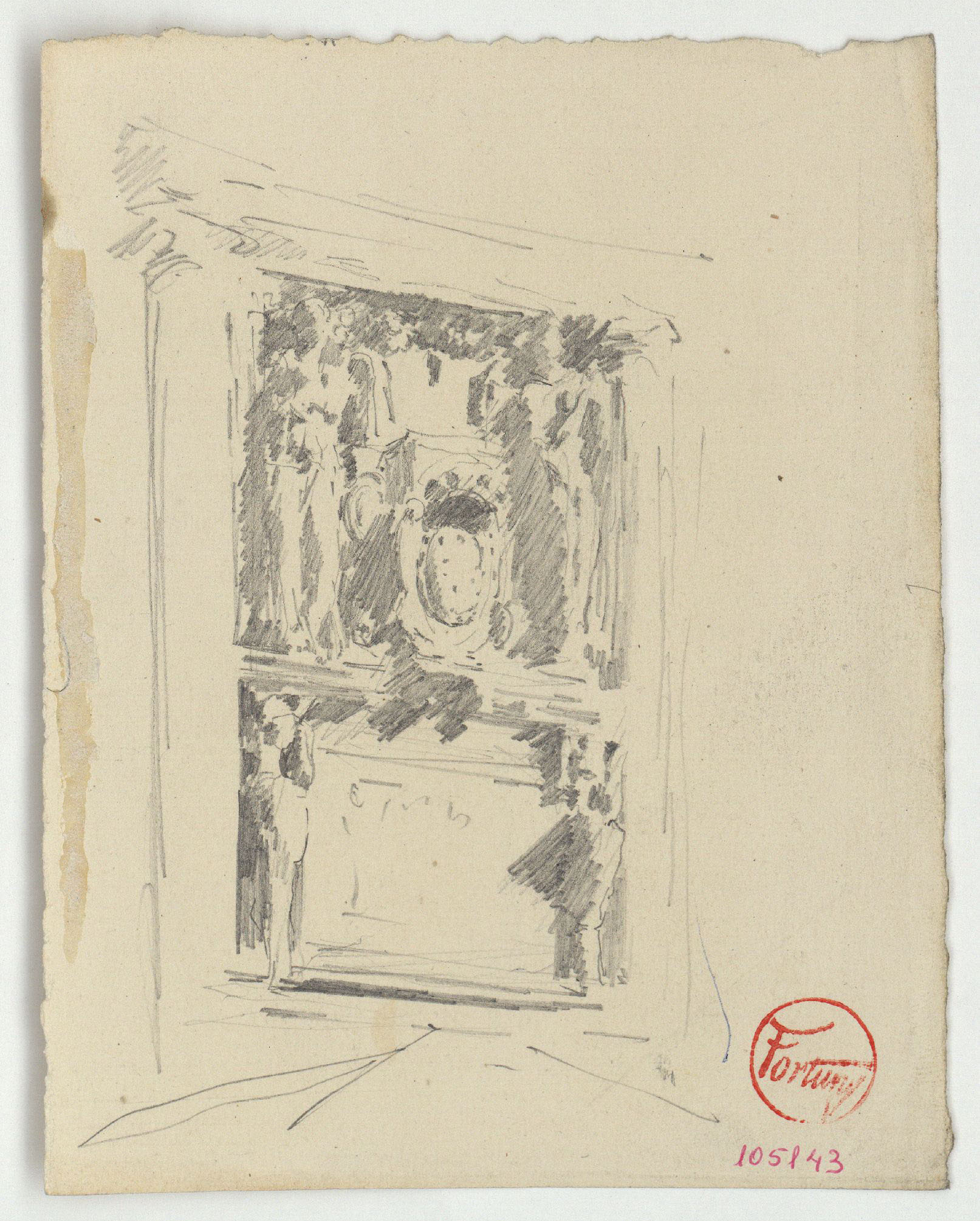 image for: Marià Fortuny - Baix relleu (anvers) / Croquis inconcret (revers) - Cap a 1867-1872