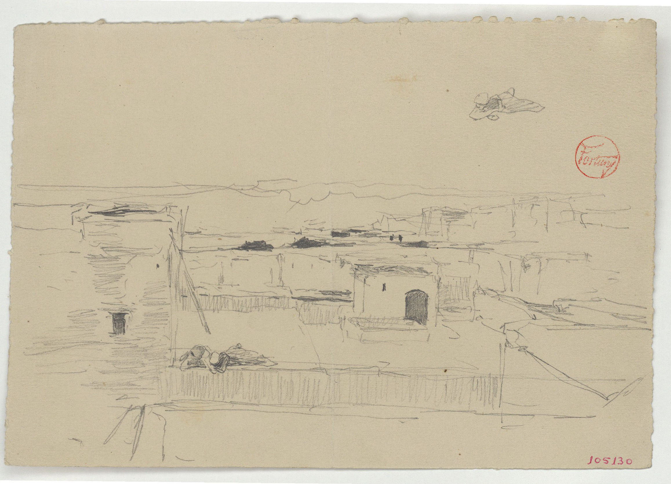 image for: Marià Fortuny - Teulades marroquines (anvers) / Figura en un carreró (revers) - Cap a 1860-1862