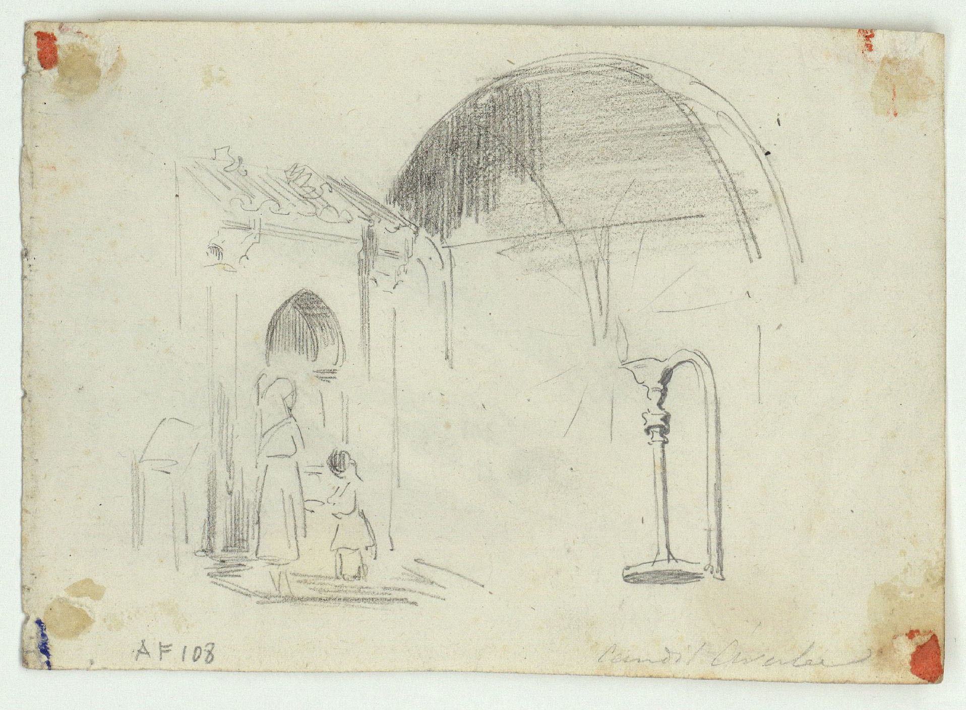 image for: Marià Fortuny - Paisatge (anvers) / Edifici d&#039;estil islàmic, figures i un llum d&#039;oli (revers) - Cap a 1860-1862 [1]