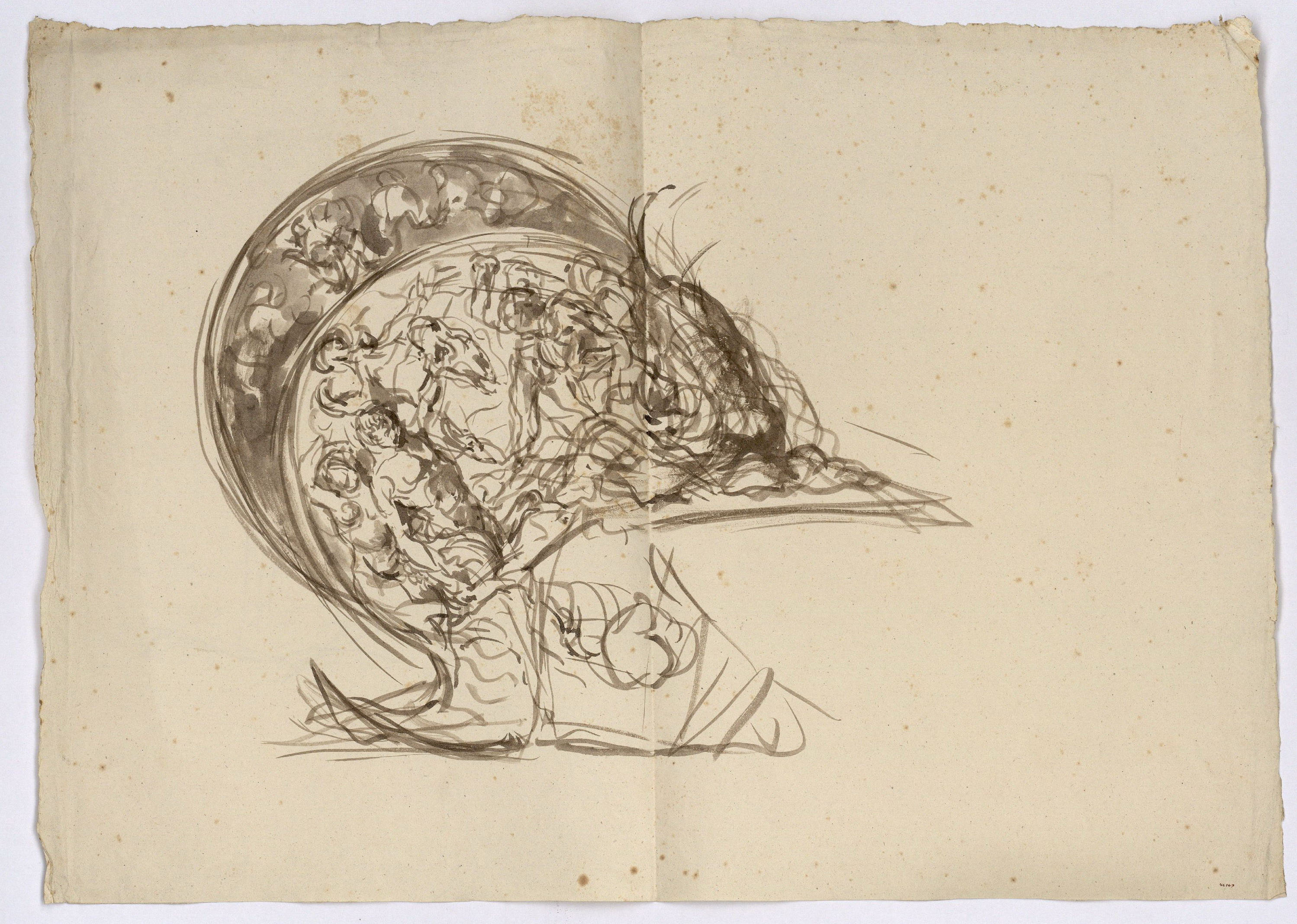 image for: Marià Fortuny - Apunt d&#039;un casc d&#039;estil renaixentista (anvers) / Croquis inconcret (revers) - Cap a 1863-1866