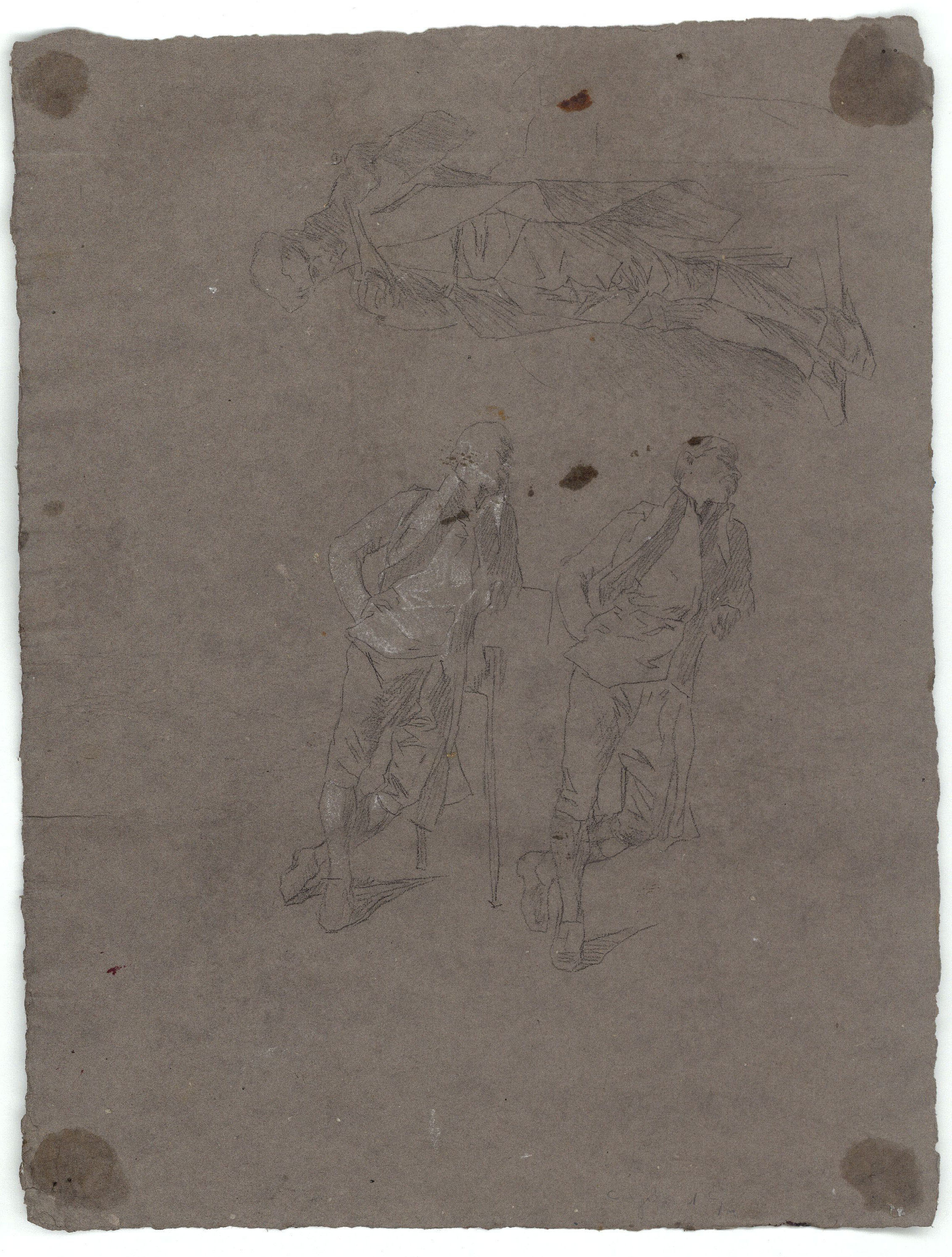 image for: Marià Fortuny - Ocells i ànecs en un corral i estudi d&#039;orenetes (anvers) / Homes amb casaques (revers) - Cap a 1870-1872 [1]