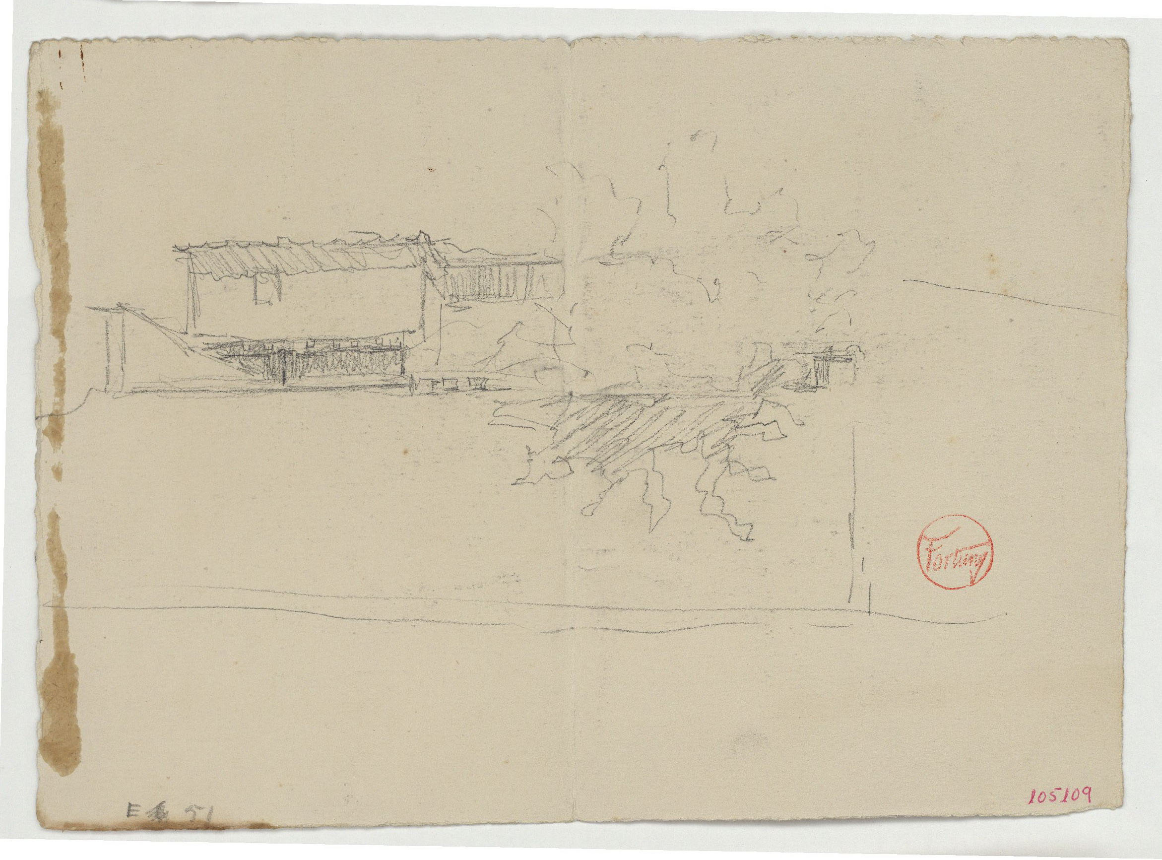 image for: Marià Fortuny - Casa darrere d&#039;una tàpia (anvers) / Finestra, balcó, tàpia i croquis inconcret (revers) - Cap a 1870-1872