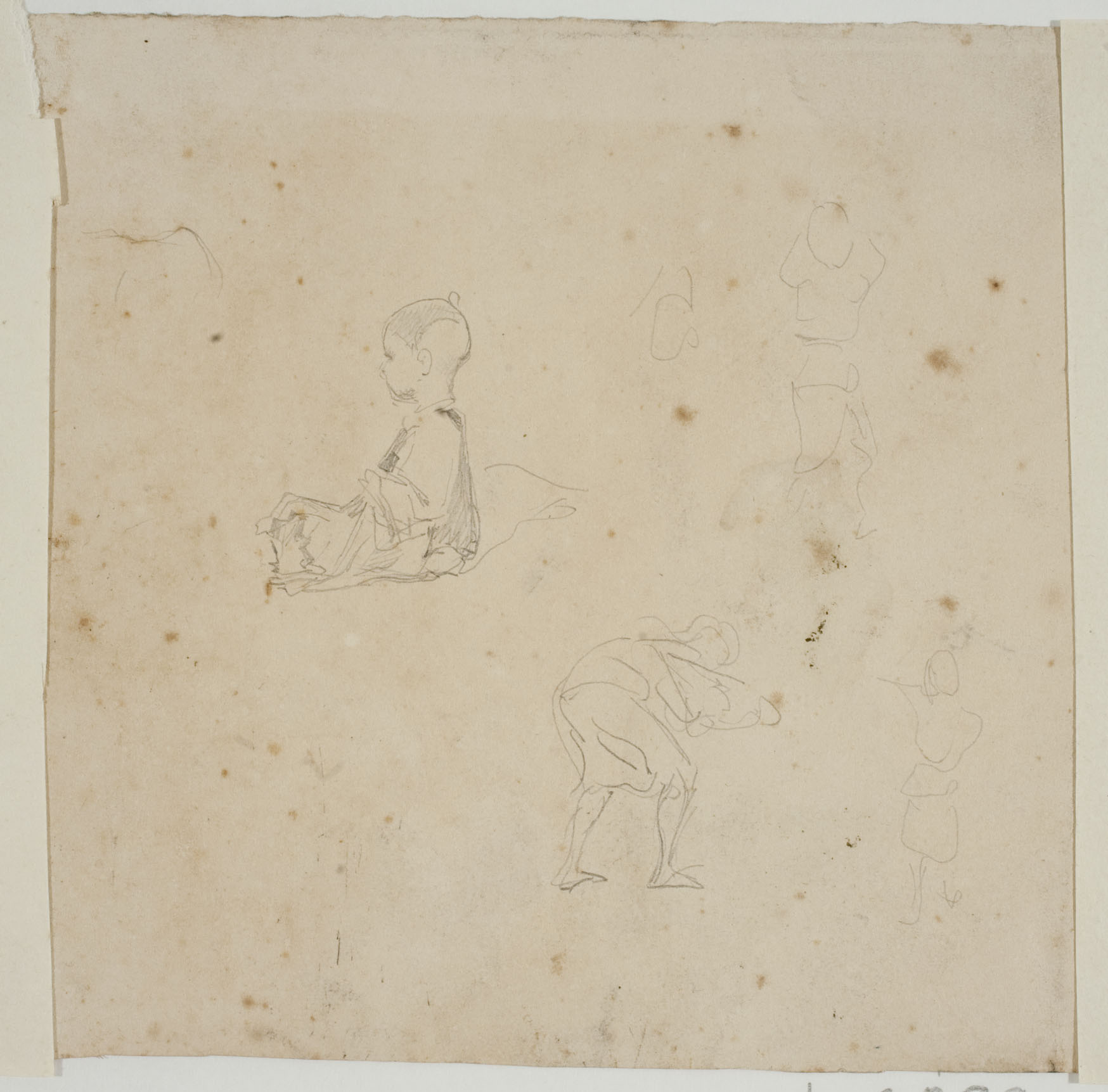 image for: Marià Fortuny - Estudi de cavalls (anvers) / Nen i altres figures (revers) - Cap a 1860-1862 [1]