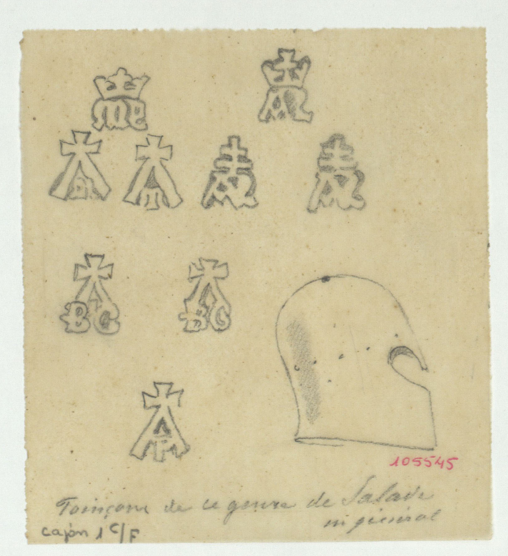 image for: Marià Fortuny - Calc d&#039;insígnies i casc d&#039;època medieval - Cap a 1867-1872