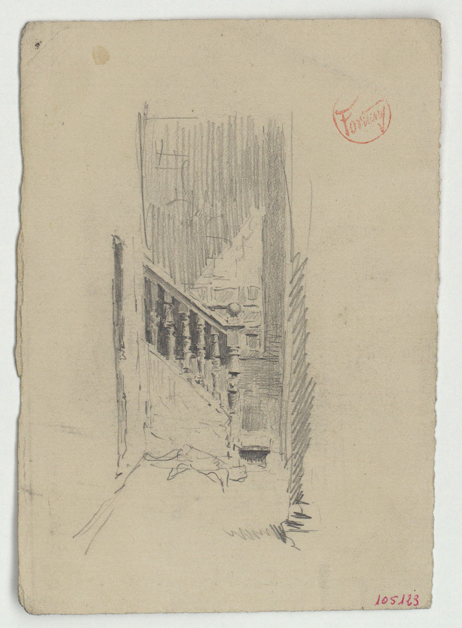 image for: Marià Fortuny - Escala amb balustrada (anvers) / Cap de dona vella (revers) - Cap a 1867-1872