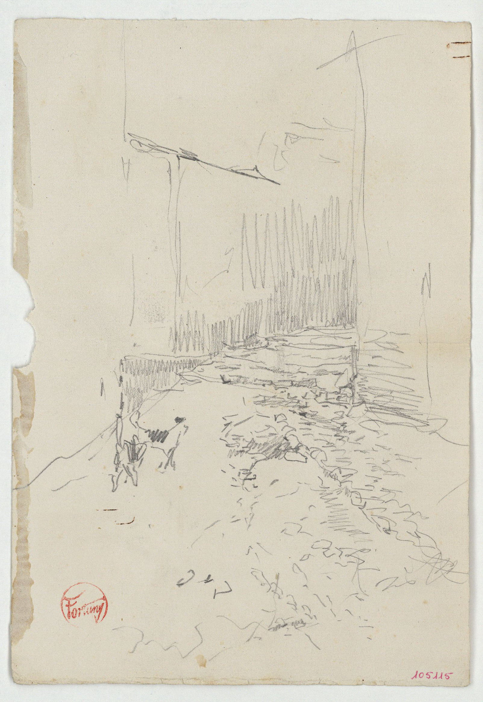 image for: Marià Fortuny - Carreró amb gossos (anvers) / Carreró i capitells d'estil musulmà (revers) - Cap a 1870-1872