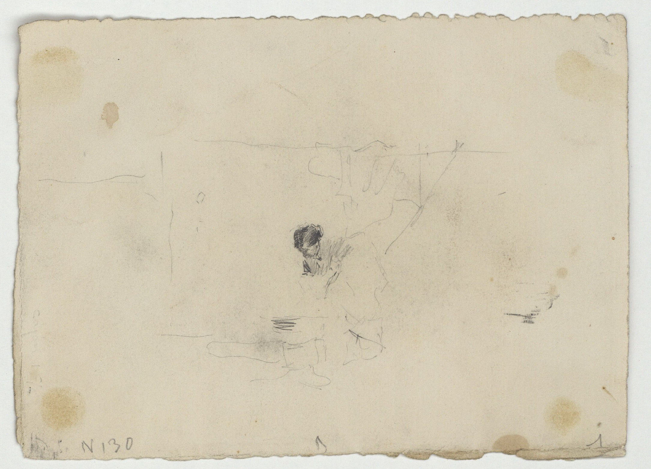 image for: Marià Fortuny - Porta (anvers) / Dona fent bugada (revers) - Cap a 1870-1872 [1]