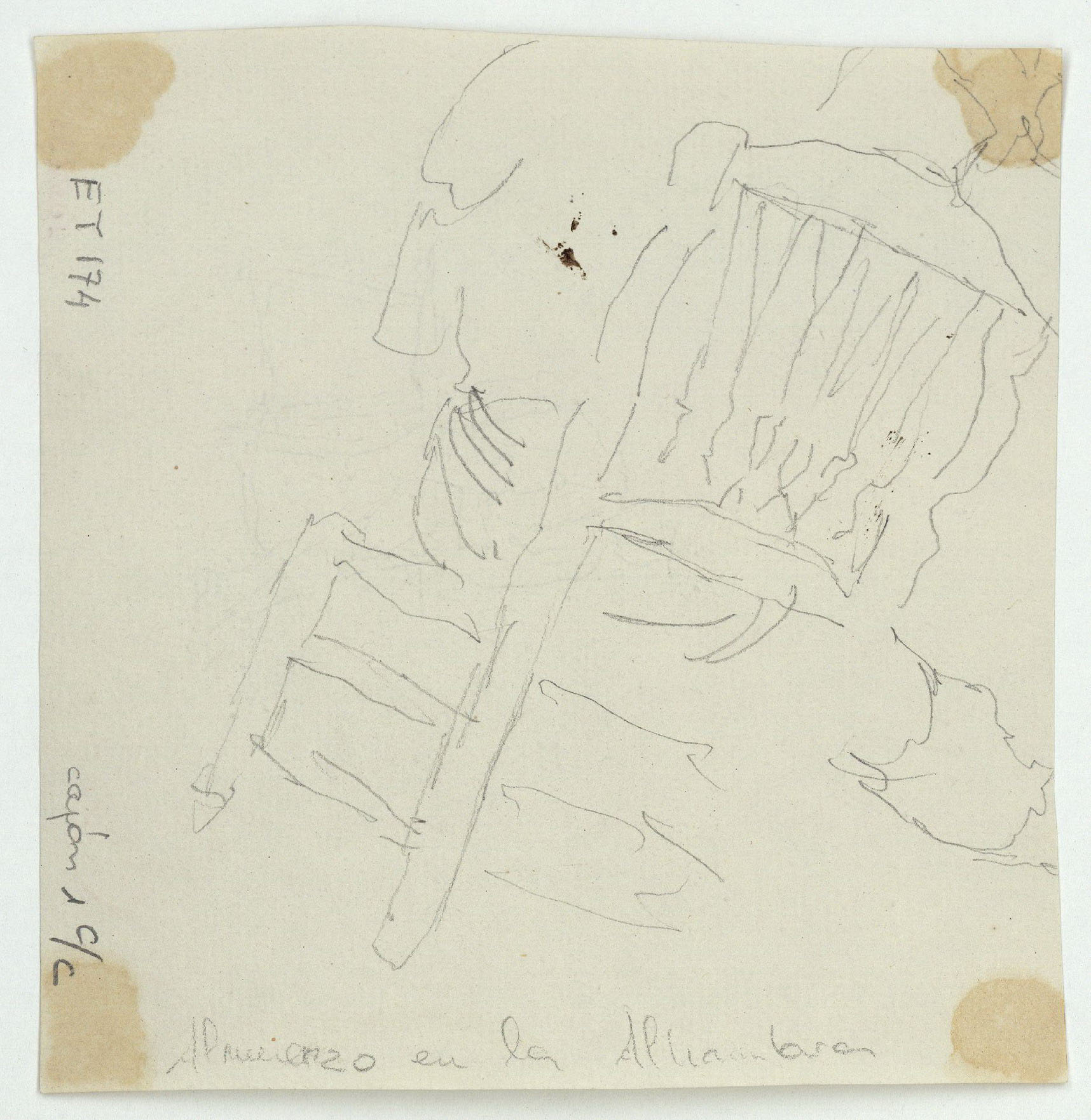 image for: Marià Fortuny - Figura masculina recolzada en una taula (anvers) / Estudi per al quadre «Dinar a l&#039;Alhambra» (revers) - Cap a 1870-1872 [1]