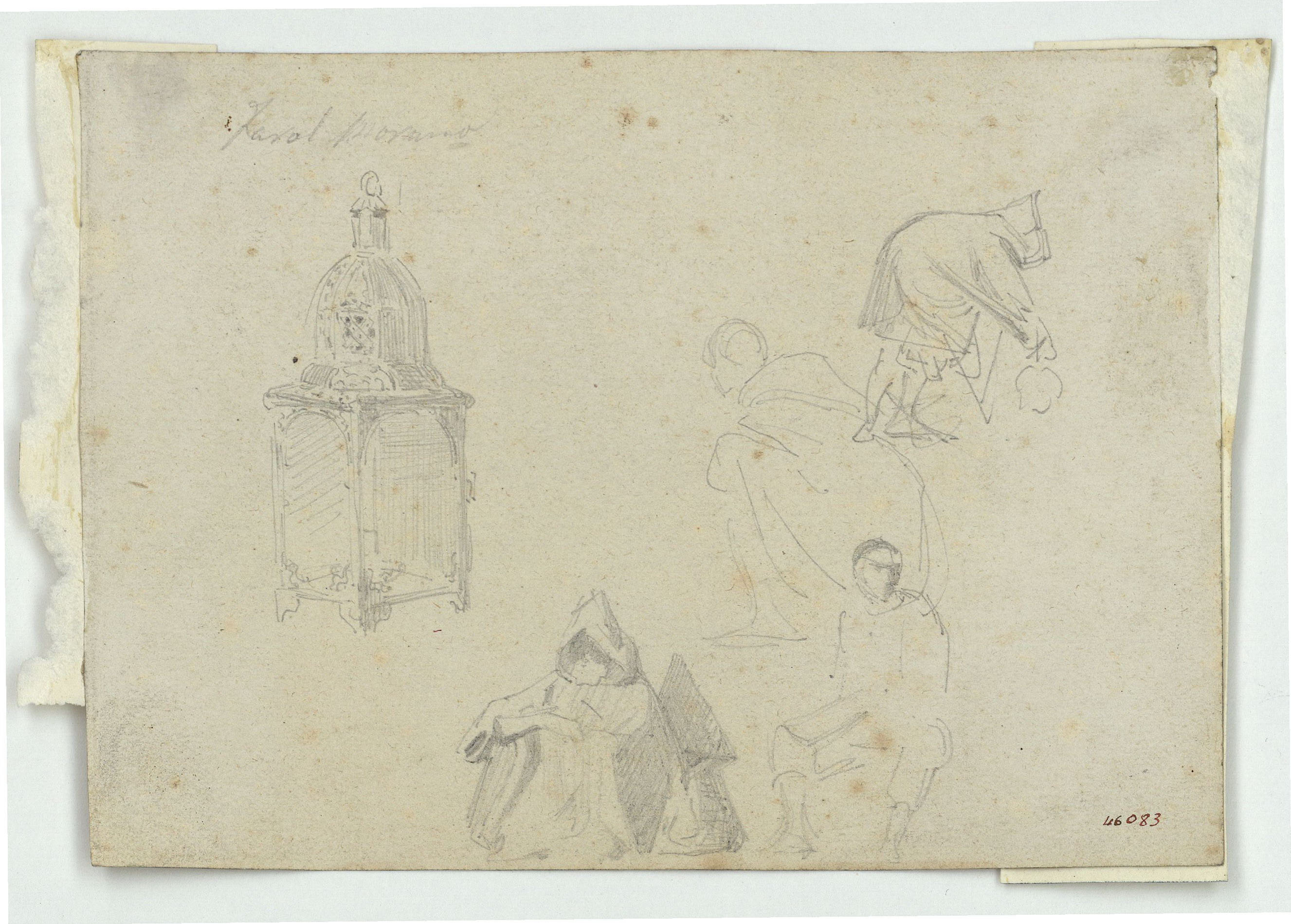 image for: Marià Fortuny - Fanal d&#039;estil musulmà i marroquins (anvers) / Croquis inconcret (revers) - Cap a 1860-1862