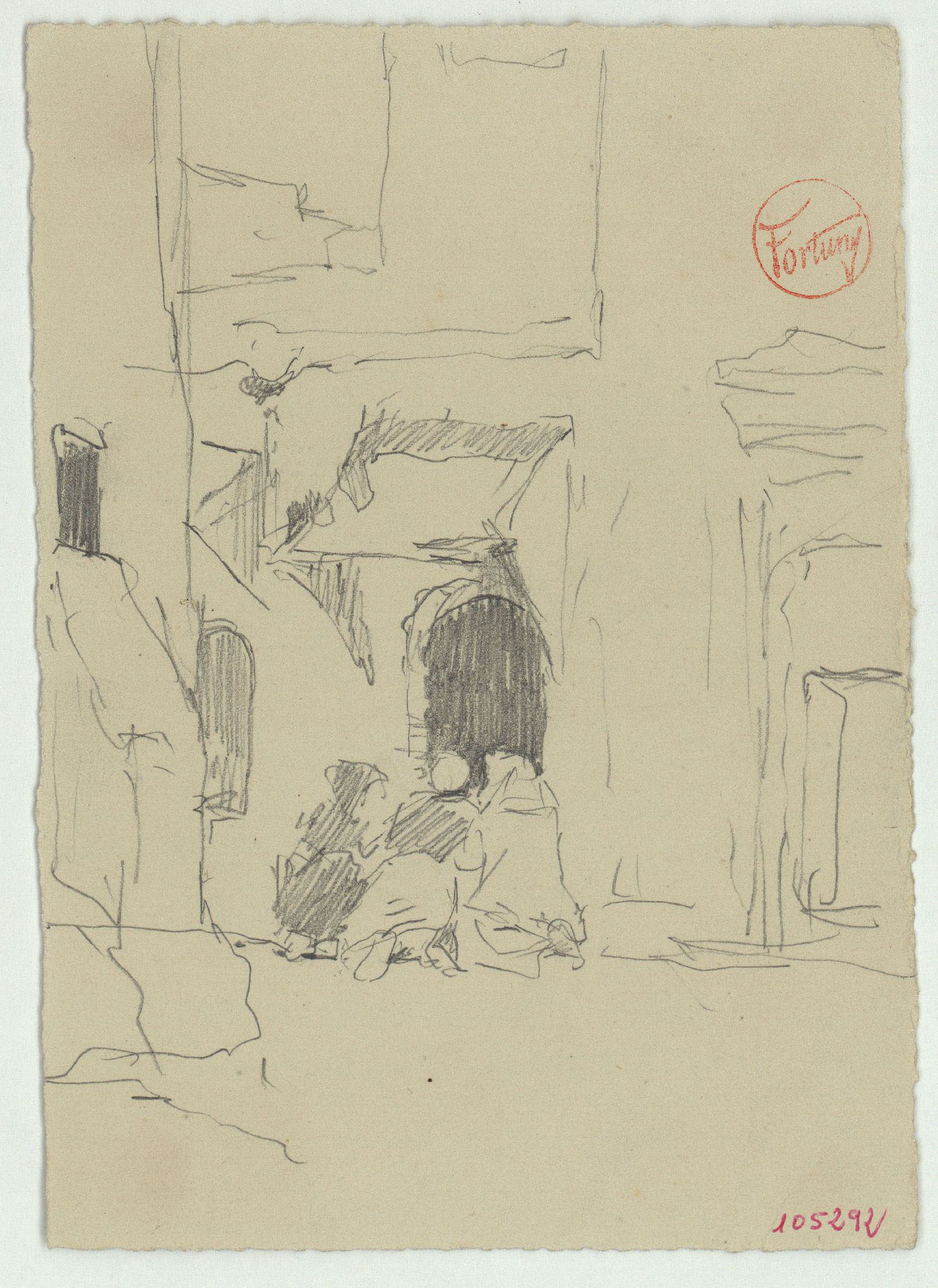 image for: Marià Fortuny - Carrer amb figures agenollades - Cap a 1860-1862