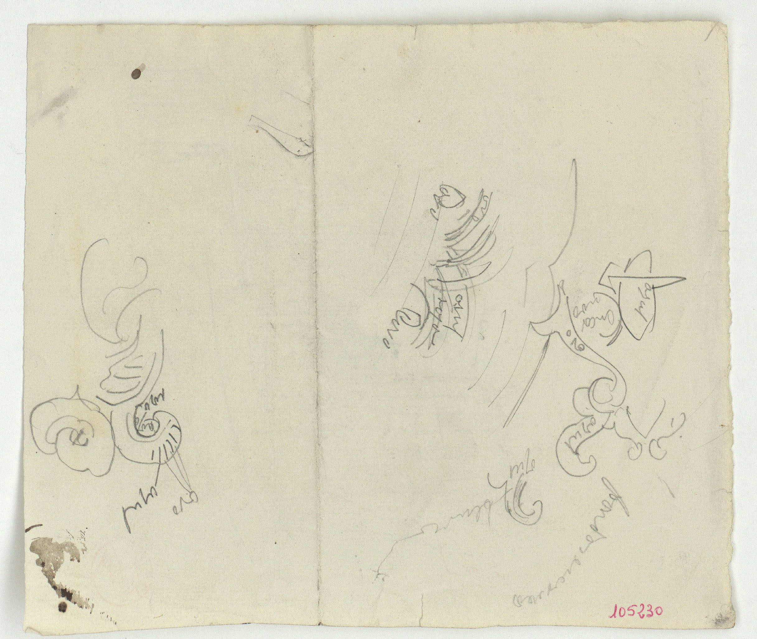 image for: Marià Fortuny - Detalls de motius ornamentals (anvers) / Croquis d&#039;edifici (revers) - Cap a 1860-1862