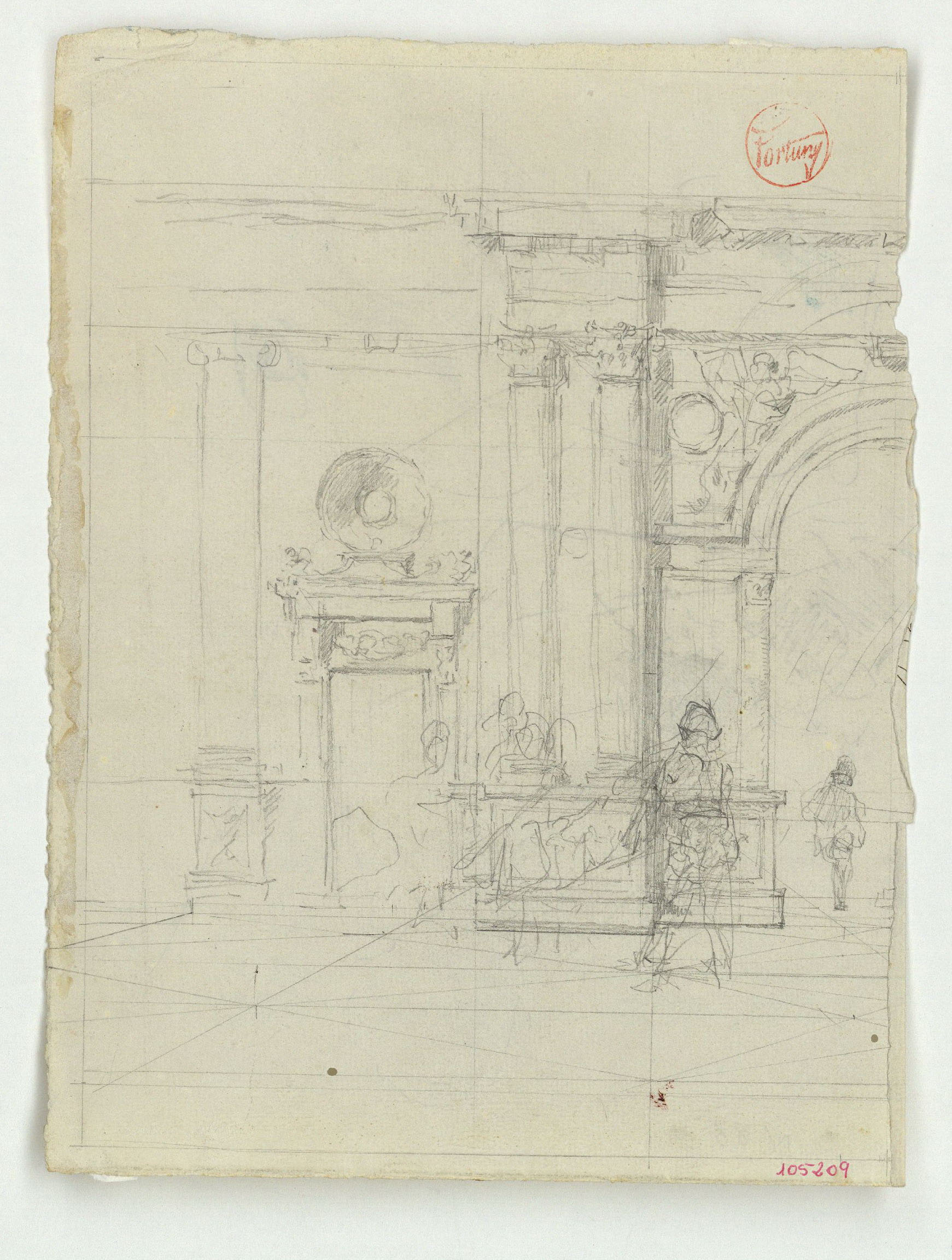 image for: Marià Fortuny - Detall del palau de Carles V a l&#039;Alhambra de Granada i figures (anvers) / Casc i dona amb nen (revers) - 1870-1872