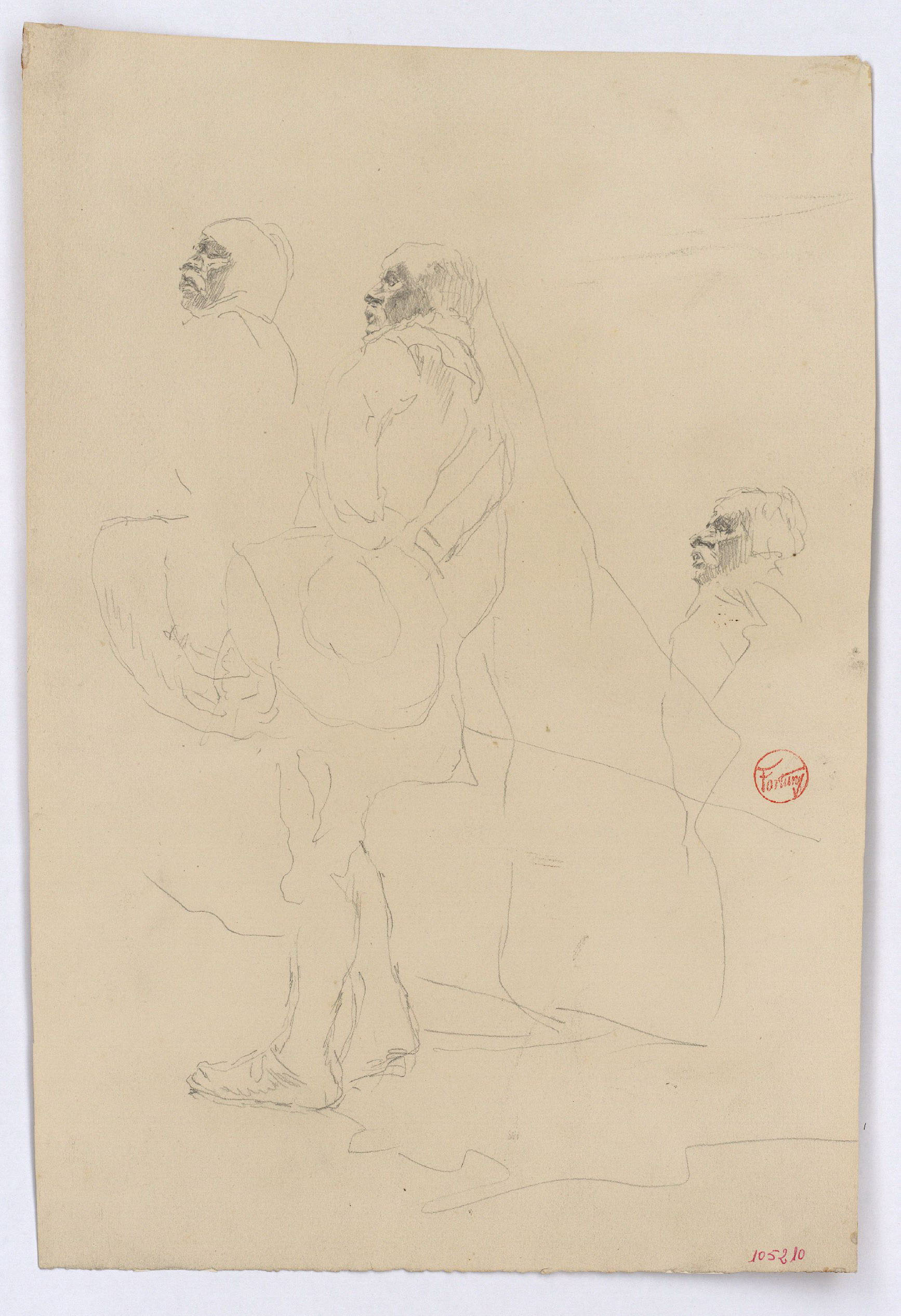 image for: Marià Fortuny - Mosqueters (anvers) / Esbós de composició (revers) - Cap a 1870-1872