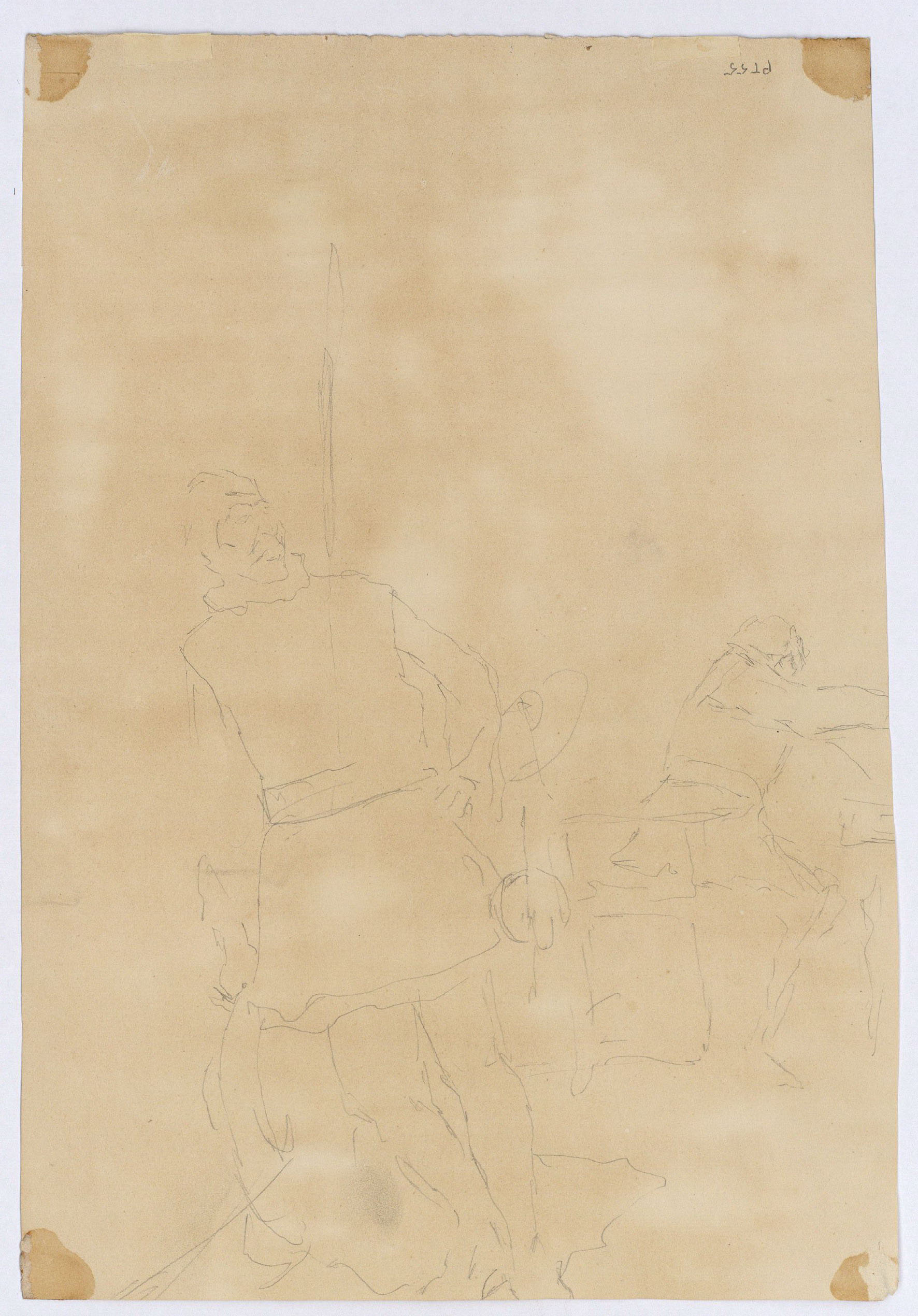 image for: Marià Fortuny - Mosqueters (anvers) / Esbós de composició (revers) - Cap a 1870-1872 [1]