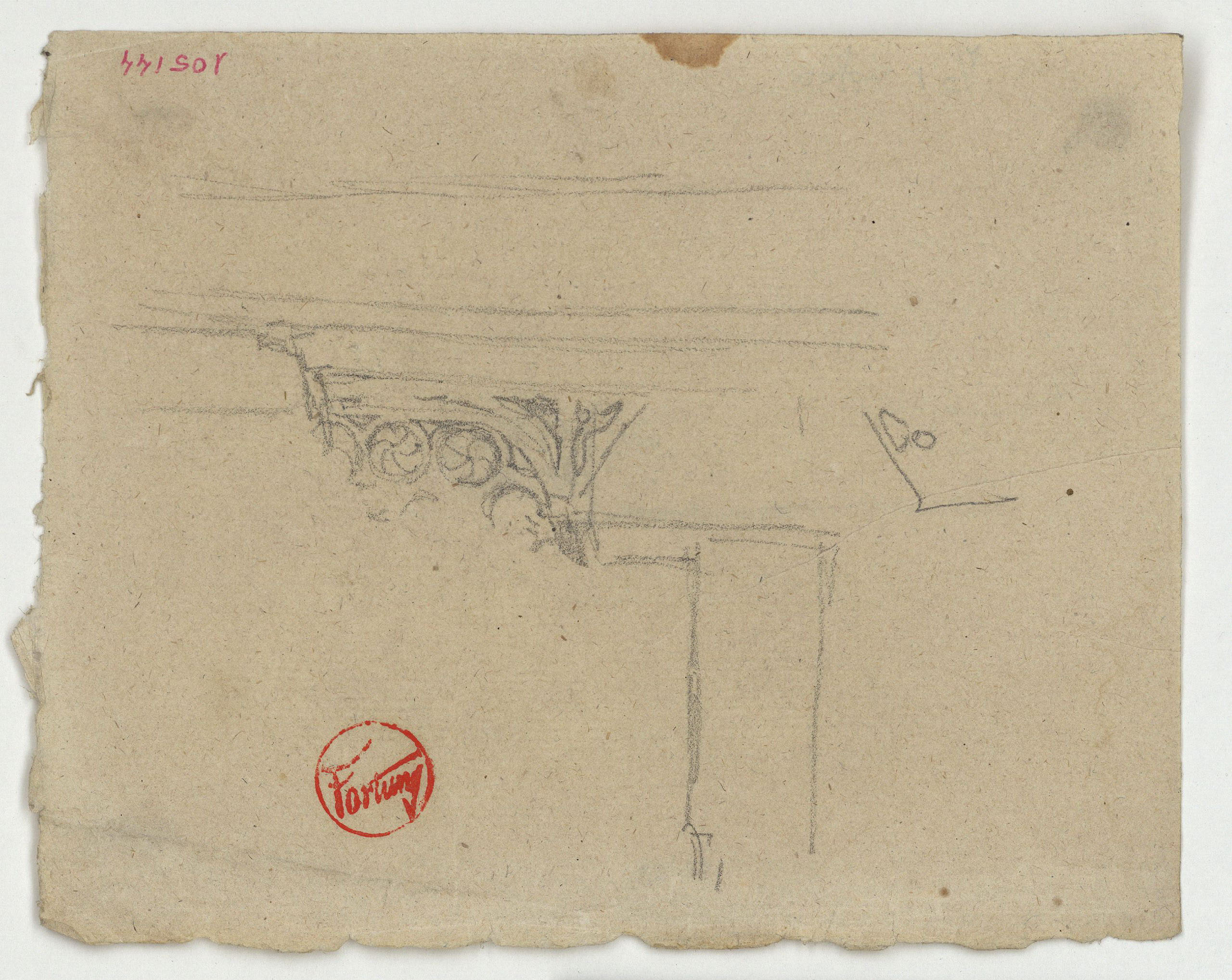 image for: Marià Fortuny - Element arquitectònic (anvers) / Croquis inconcret (revers) - Cap a 1860-1862