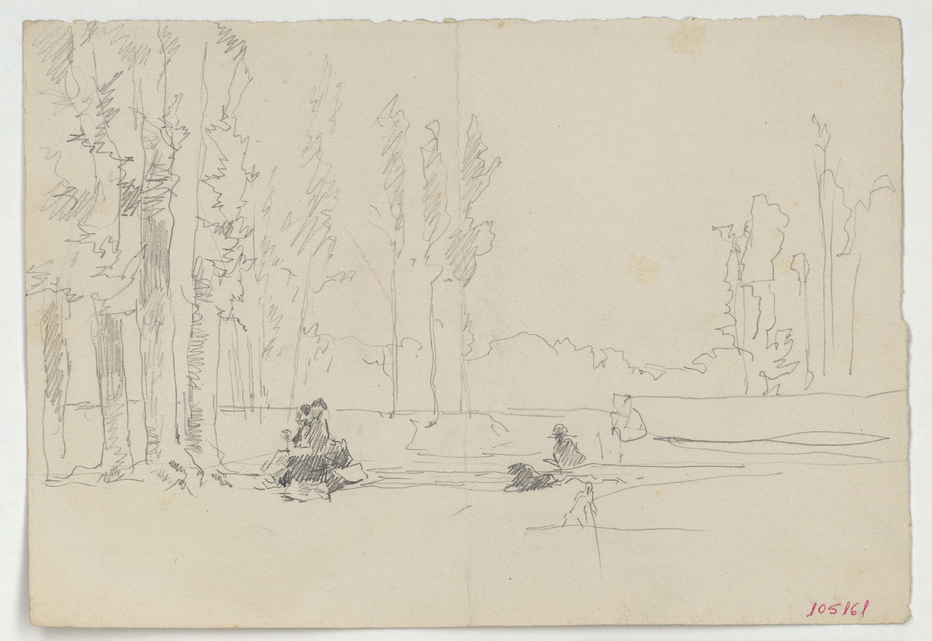 image for: Marià Fortuny - Figures en un bosc (anvers) / Carrer amb figures femenines (revers) - Cap a 1867-1872
