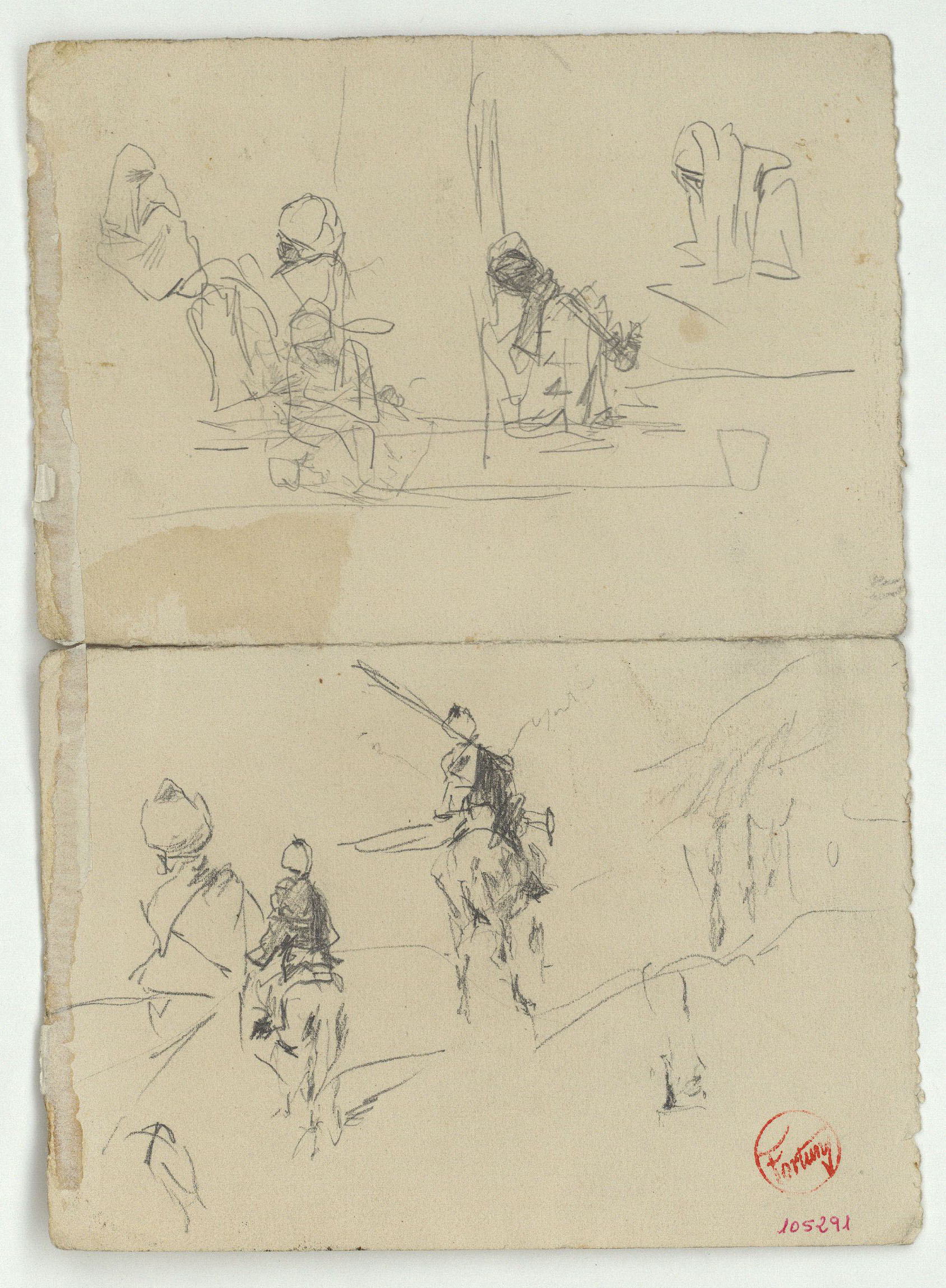 image for: Marià Fortuny - Marroquins asseguts i marroquins a cavall (anvers) / Marroquins asseguts (revers) - Cap a 1860-1862