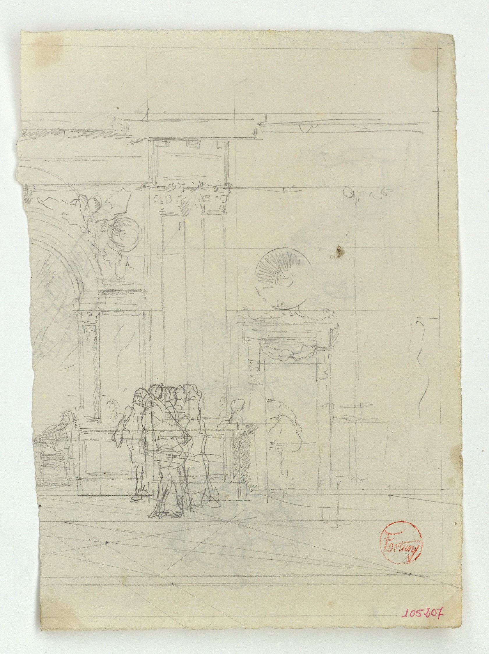 image for: Marià Fortuny - Detall del palau de Carles V a l&#039;Alhambra de Granada i figures (anvers) / Casc i diverses figures (revers) - 1870-1872