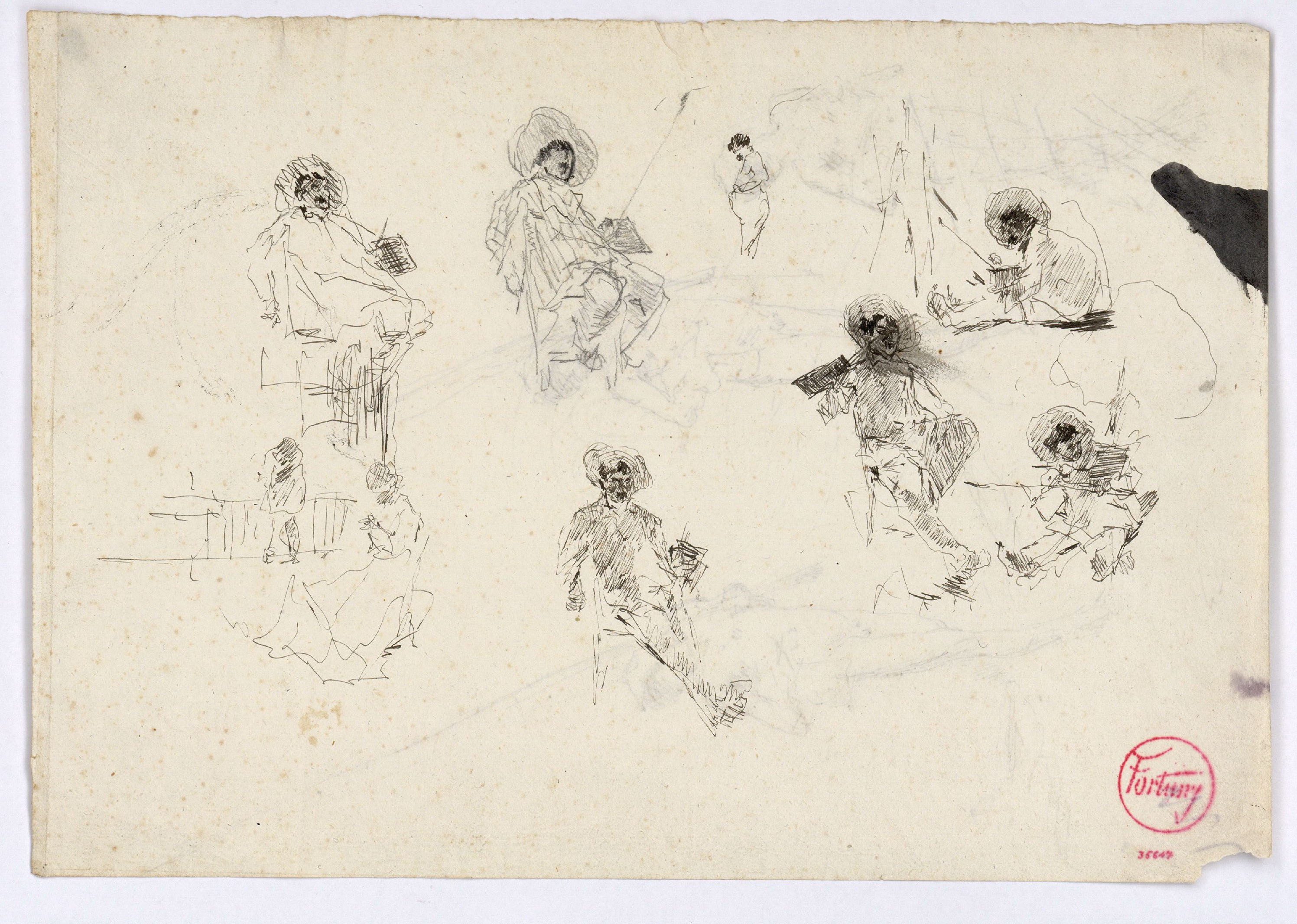 image for: Marià Fortuny - Esbós de figures (anvers) / Esbós de pescadors nus (revers) - Cap a 1874