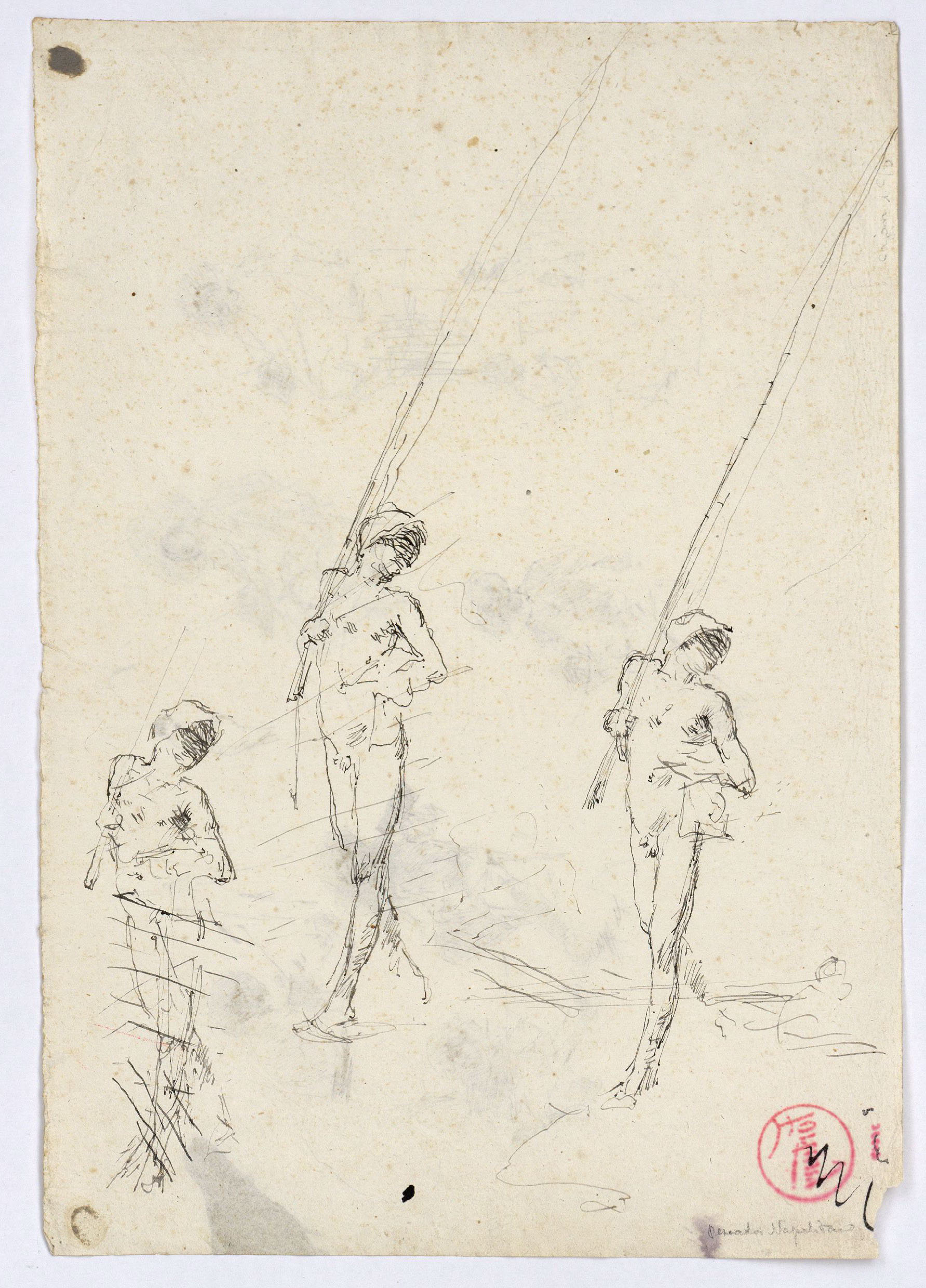 image for: Marià Fortuny - Esbós de figures (anvers) / Esbós de pescadors nus (revers) - Cap a 1874 [1]
