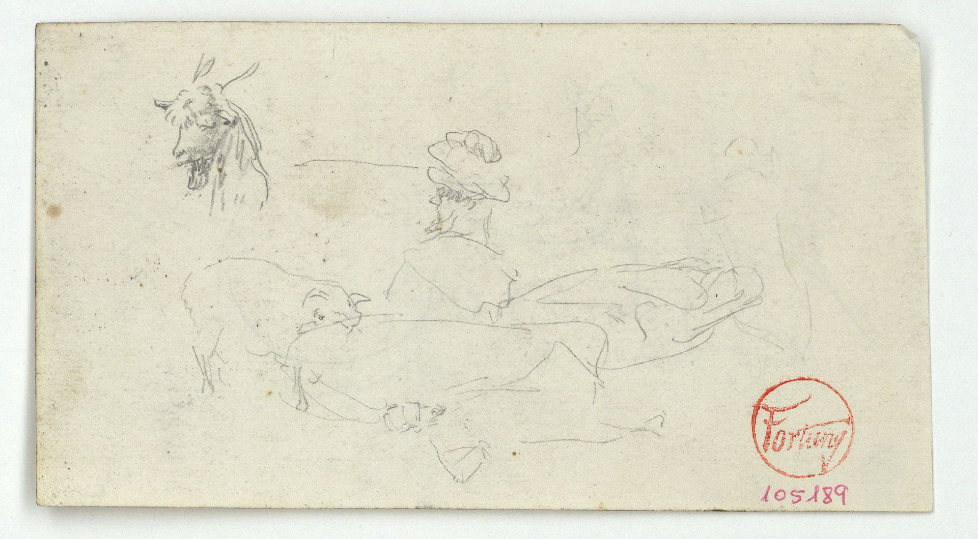 image for: Marià Fortuny - Cap de cabra i croquis inconcrets (anvers) / Croquis inconcret (revers) - Cap a 1860-1862
