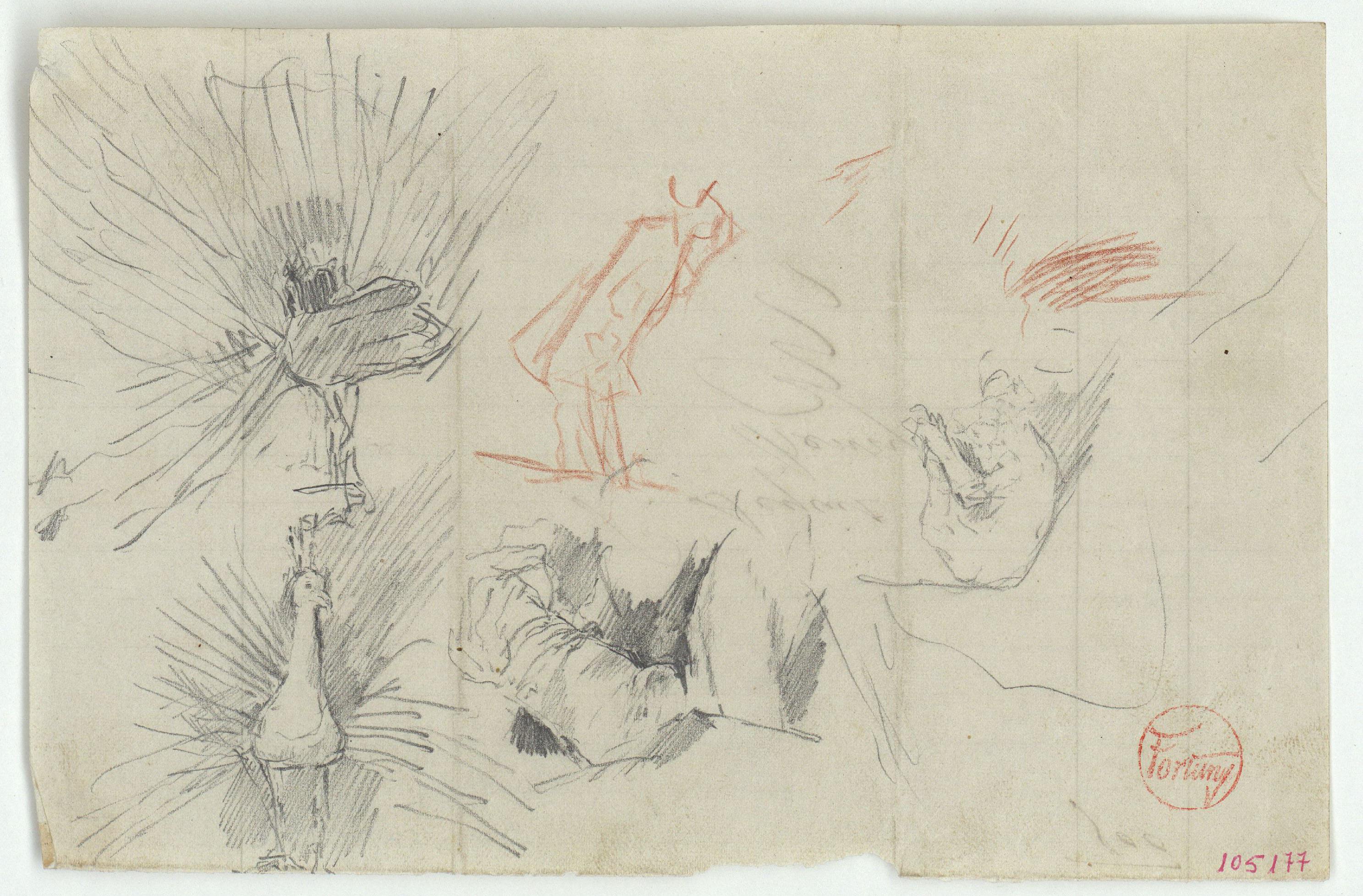 image for: Marià Fortuny - Paons, croquis de figura masculina i altres motius - Cap a 1870-1872