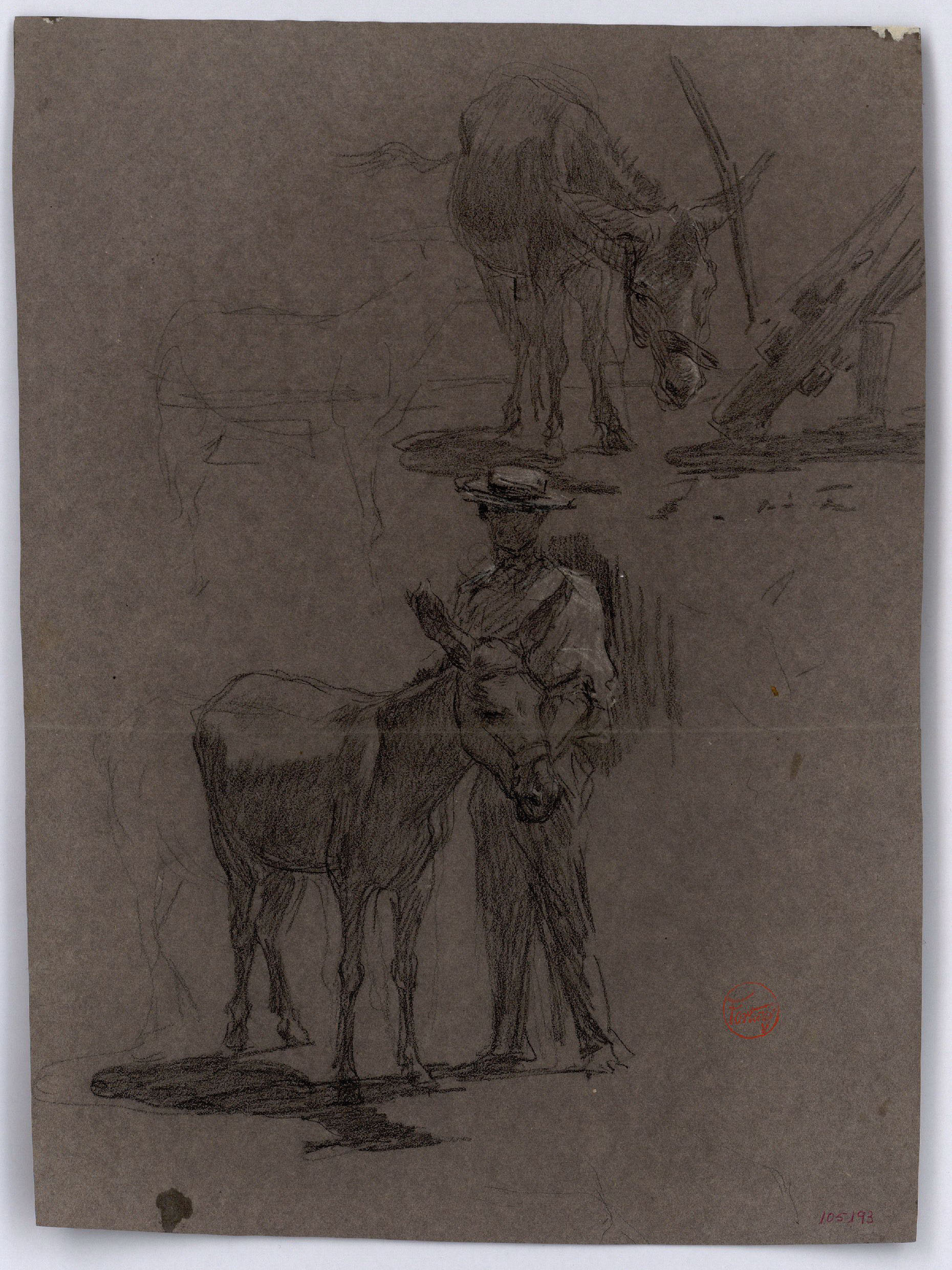 image for: Marià Fortuny - Rucs i figura masculina (anvers) / Croquis inconcret (revers) - Cap a 1867-1872