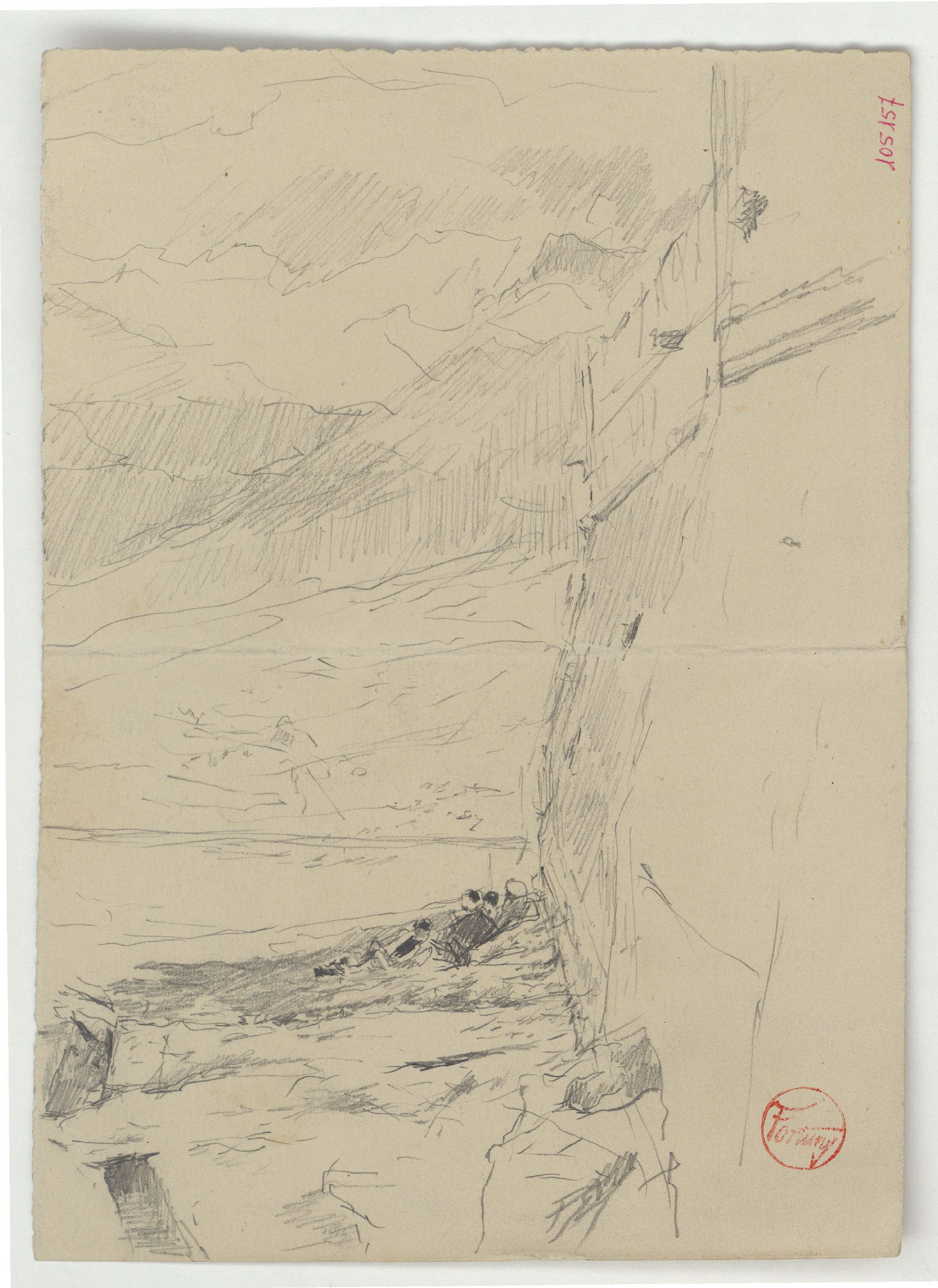 image for: Marià Fortuny - Paisatge amb marroquins (anvers) / Croquis inconcret (revers) - Cap a 1860-1862
