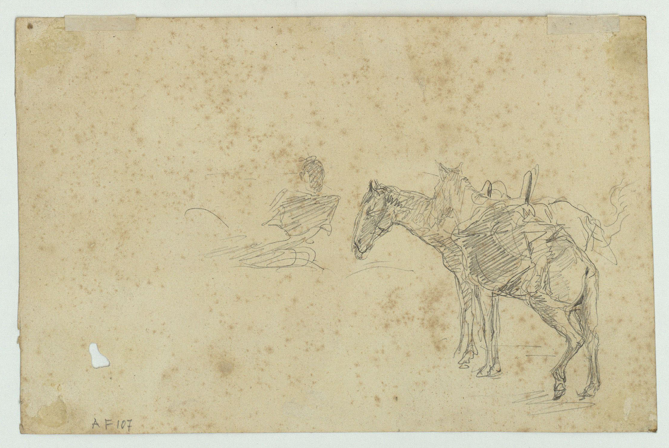 image for: Marià Fortuny - Paisatge marroquí amb figures (anvers) / Mules (revers) - Cap a 1860-1862 [1]