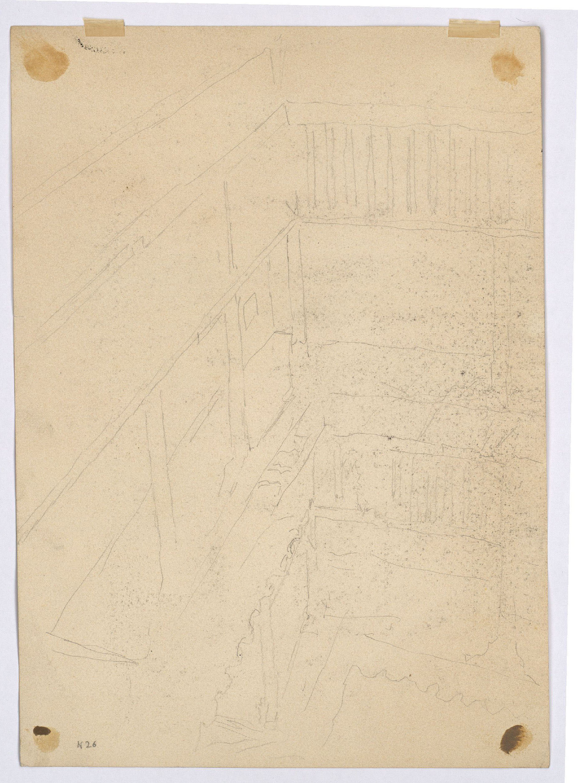 image for: Marià Fortuny - Detall de la porxada del pati de la casa del Chapiz (Granada) (anvers) / Esbós d&#039;un pati interior (revers) - Cap a 1870-1872 [1]