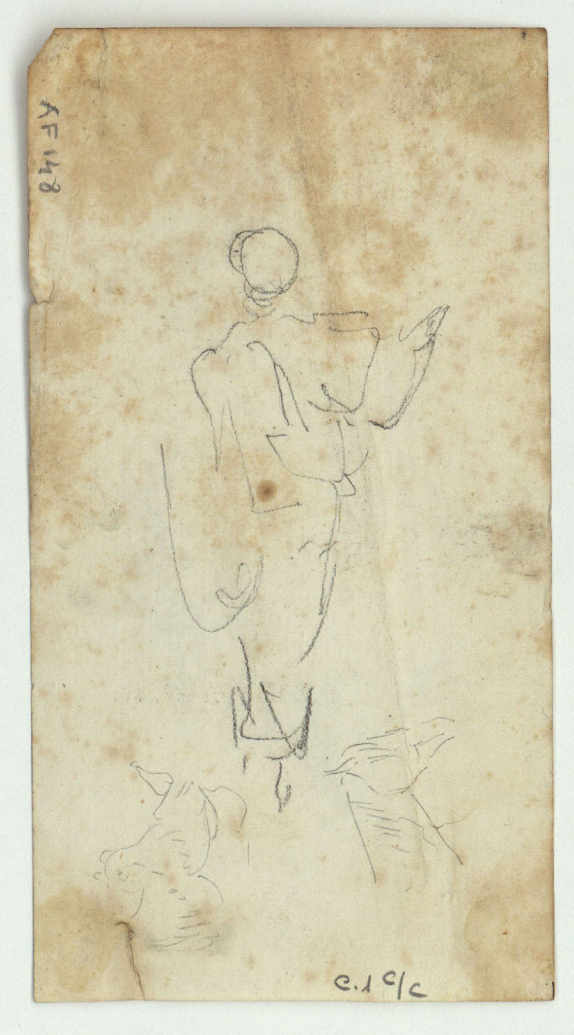 image for: Marià Fortuny - Figura i bous (anvers) / Croquis de figura i animals (revers) - Cap a 1860-1862 [1]