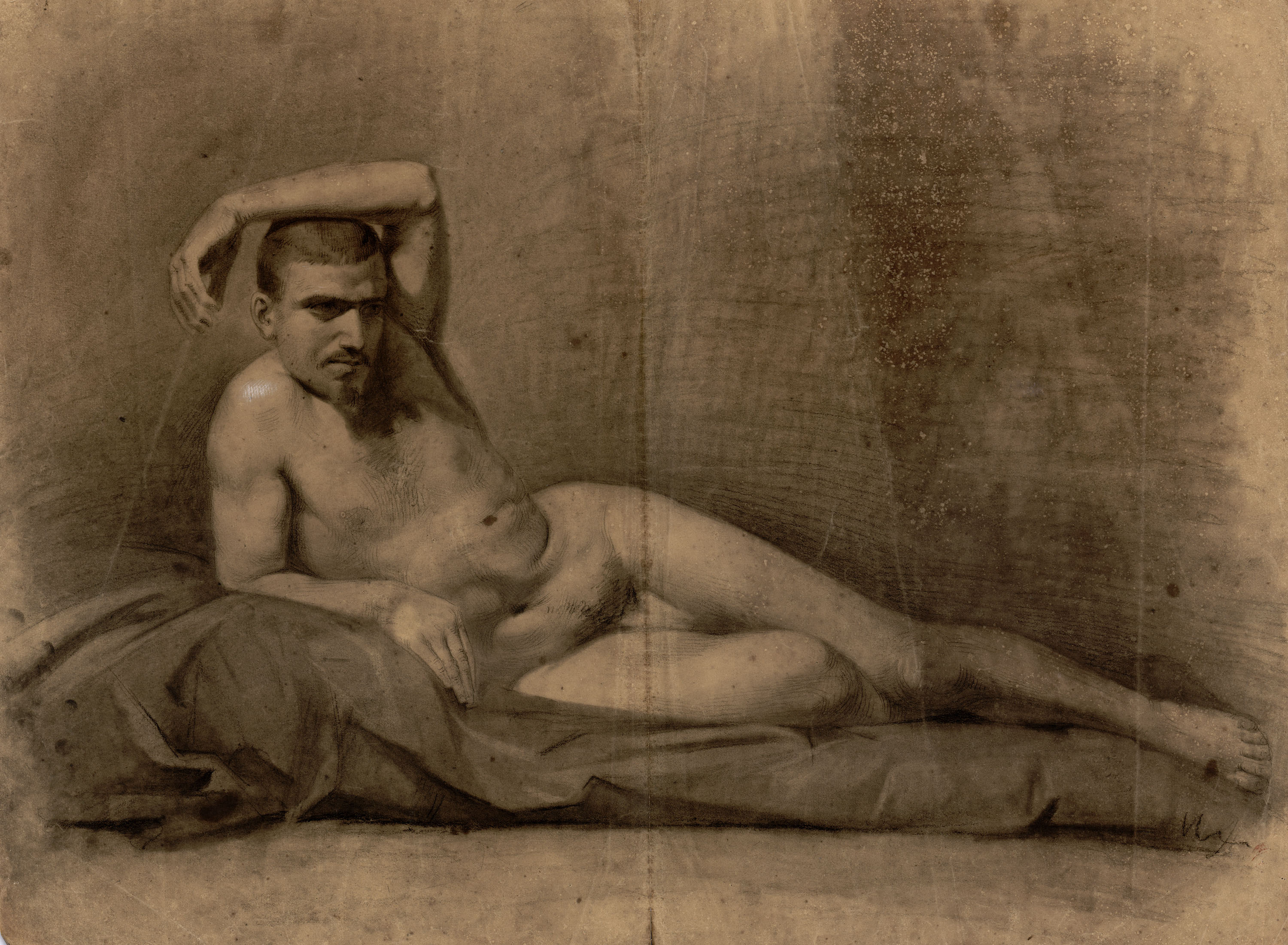 image for: Marià Fortuny - Estudi acadèmic de nu masculí (anvers) / Figures assegudes en un banc (revers) - Cap a 1858-1860