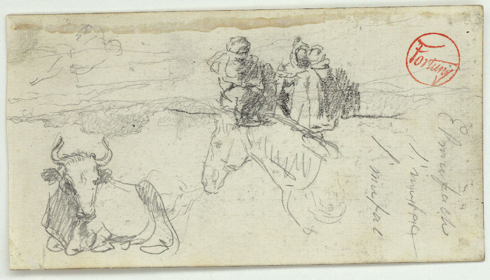 image for: Marià Fortuny - Vaca, cap de cavall i marroquins (anvers) / Marroquins i ruc (revers) - Cap a 1860-1862