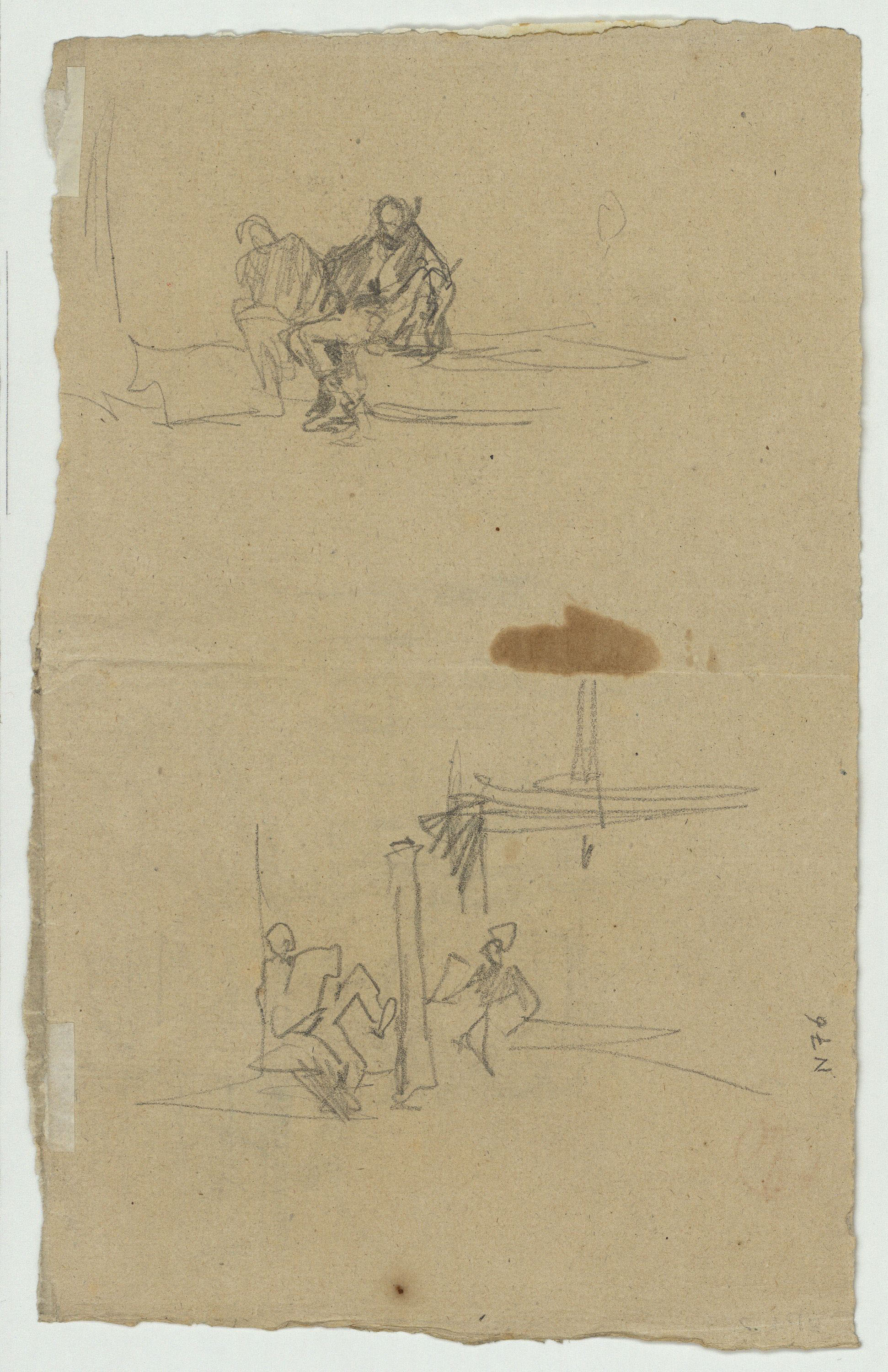 image for: Marià Fortuny - Esbós d'una plaça porxada (anvers) / Esbós de figures (revers) - Cap a 1866-1872 [1]