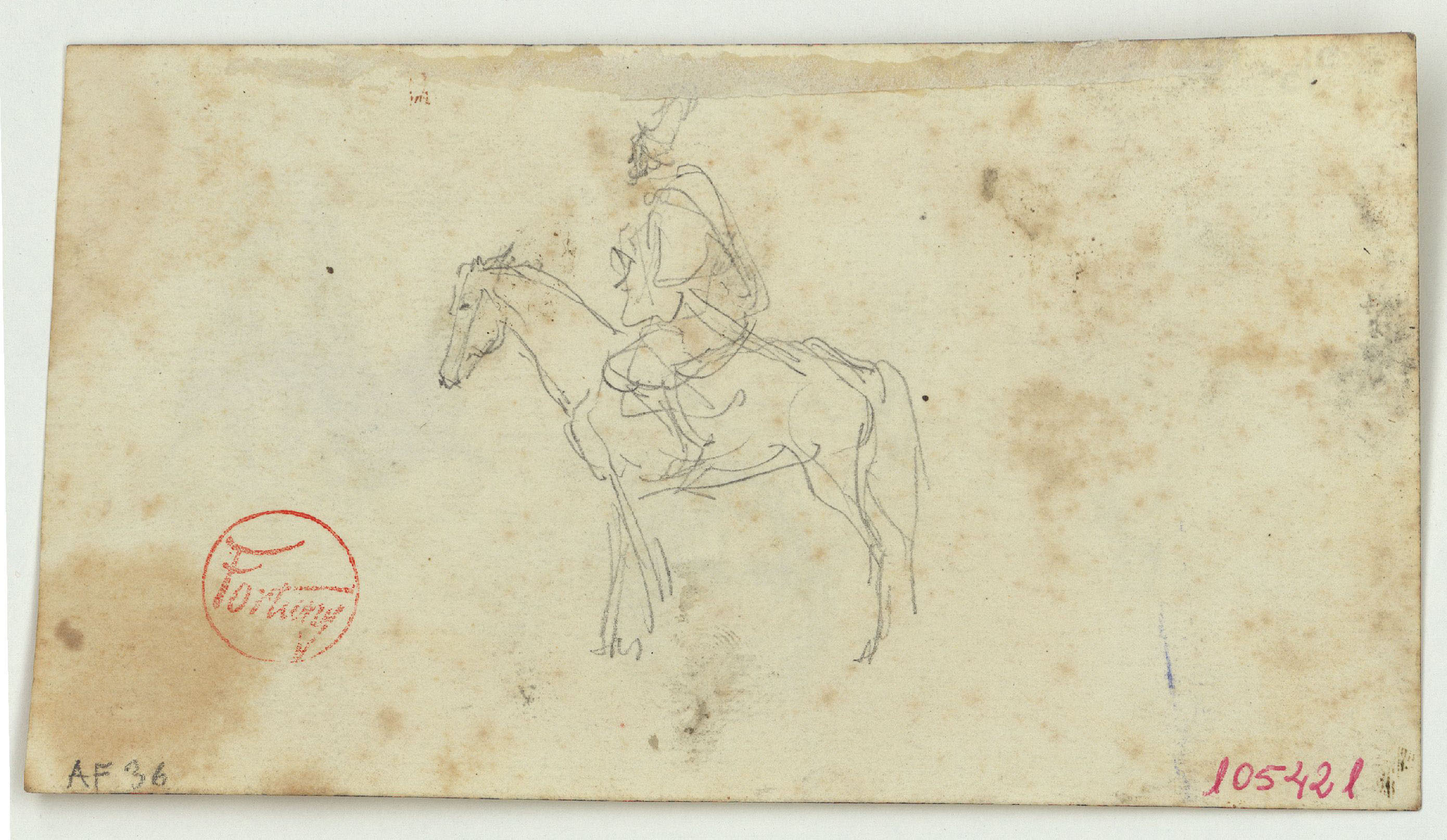 image for: Marià Fortuny - Genet marroquí a cavall (anvers) / Ruc i marroquins (revers) - Cap a 1860-1862
