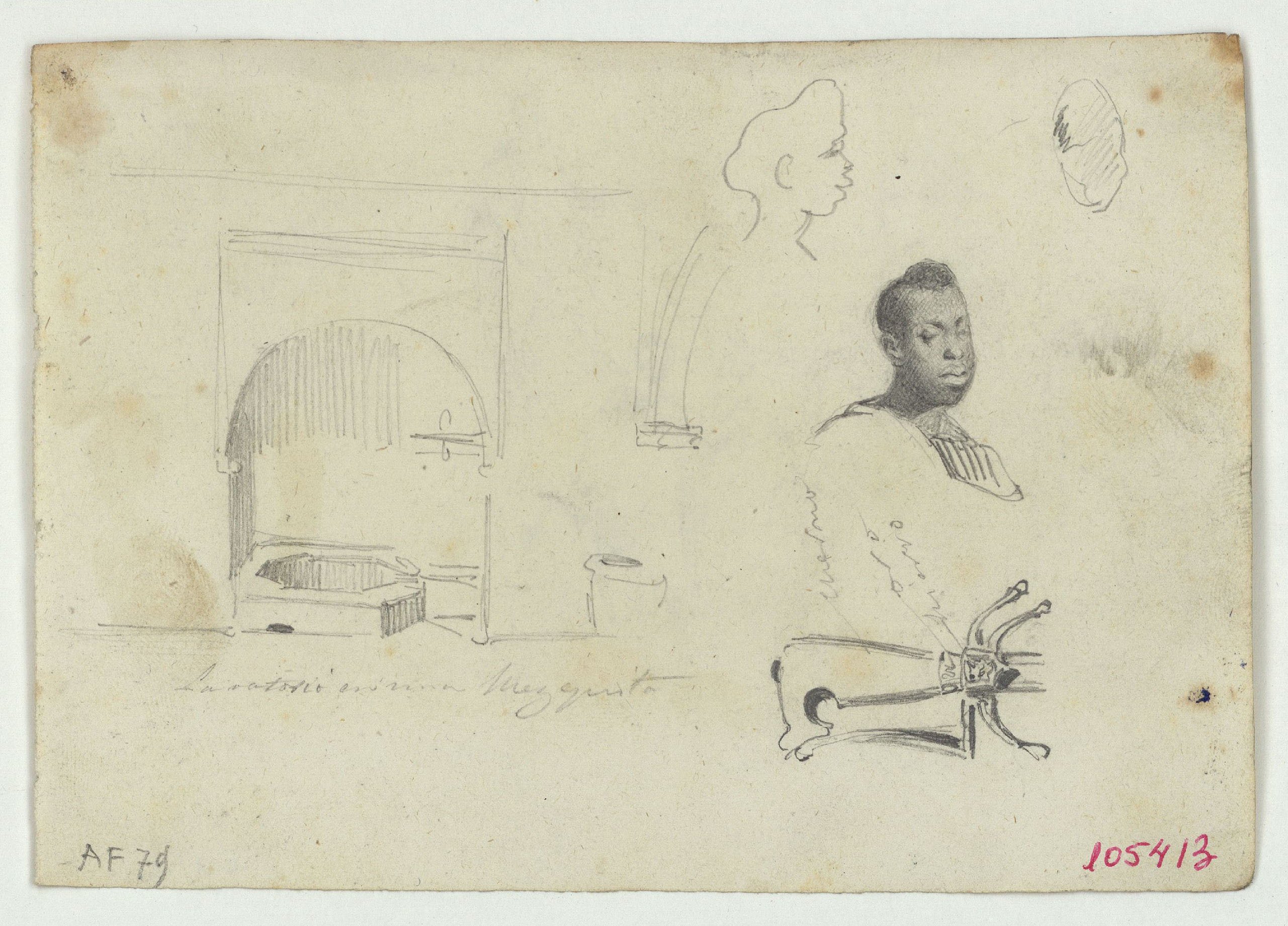 image for: Marià Fortuny - Marroquins i cavalls (anvers) / Lavatori d&#039;una mesquita, cap de negre i pom d&#039;espasa (revers) - Cap a 1860-1862 [1]