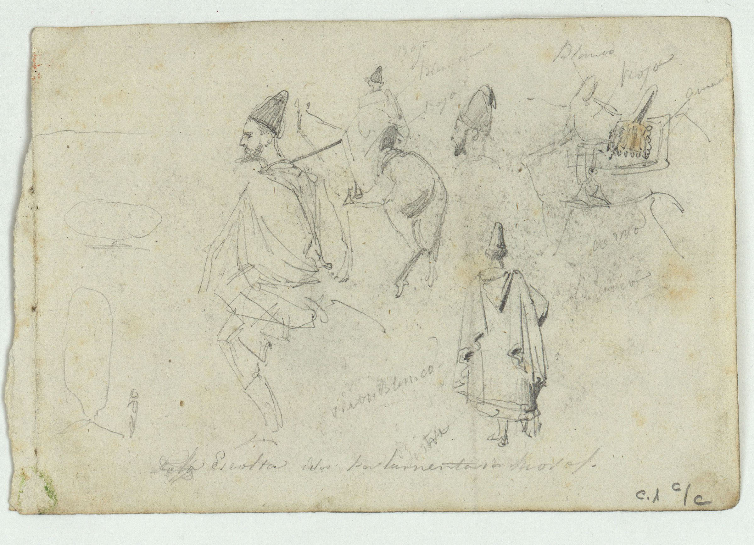 image for: Marià Fortuny - Esbós de paisatge i militars espanyols (anvers) / Escolta de los parlamentarios moros (revers) - Cap a 1860 [1]