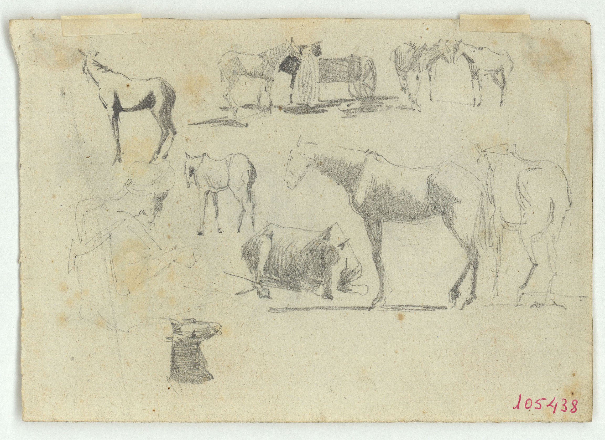 image for: Marià Fortuny - Cavalls i esbós de marroquí (anvers) / Timbal i cavalls (revers) - Cap a 1860-1862