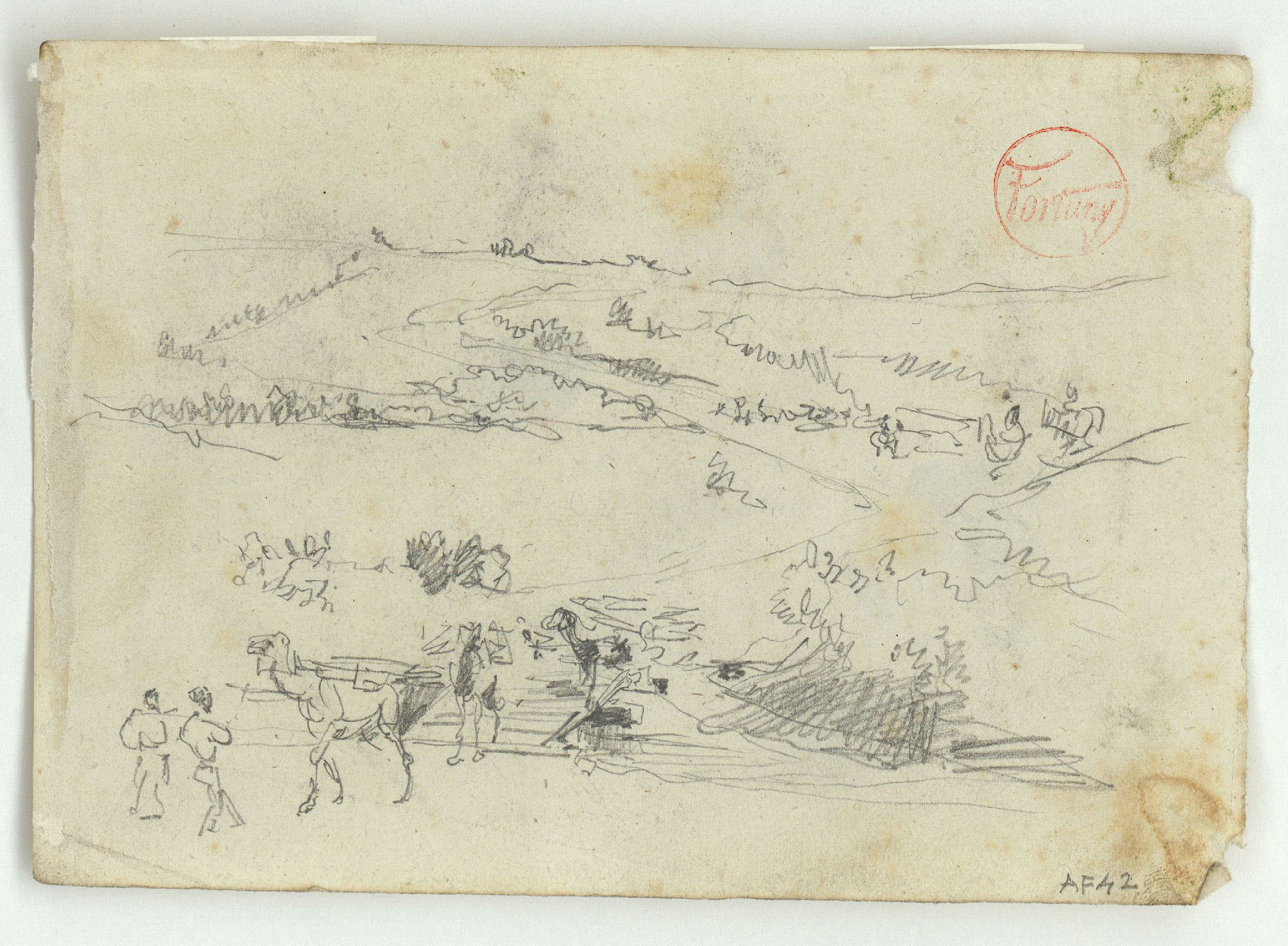 image for: Marià Fortuny - Paisatge marroquí amb figures (anvers) / Cares de marroquins (revers) - Cap a 1860-1862
