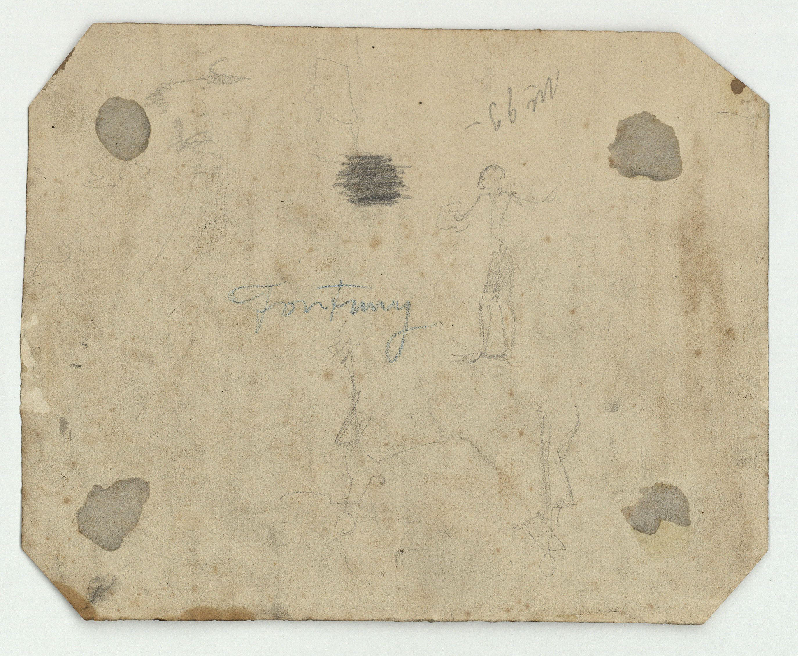 image for: Marià Fortuny - Homer recitant poemes (anvers) / Croquis de figures (revers) - Cap a 1855-1856 [1]