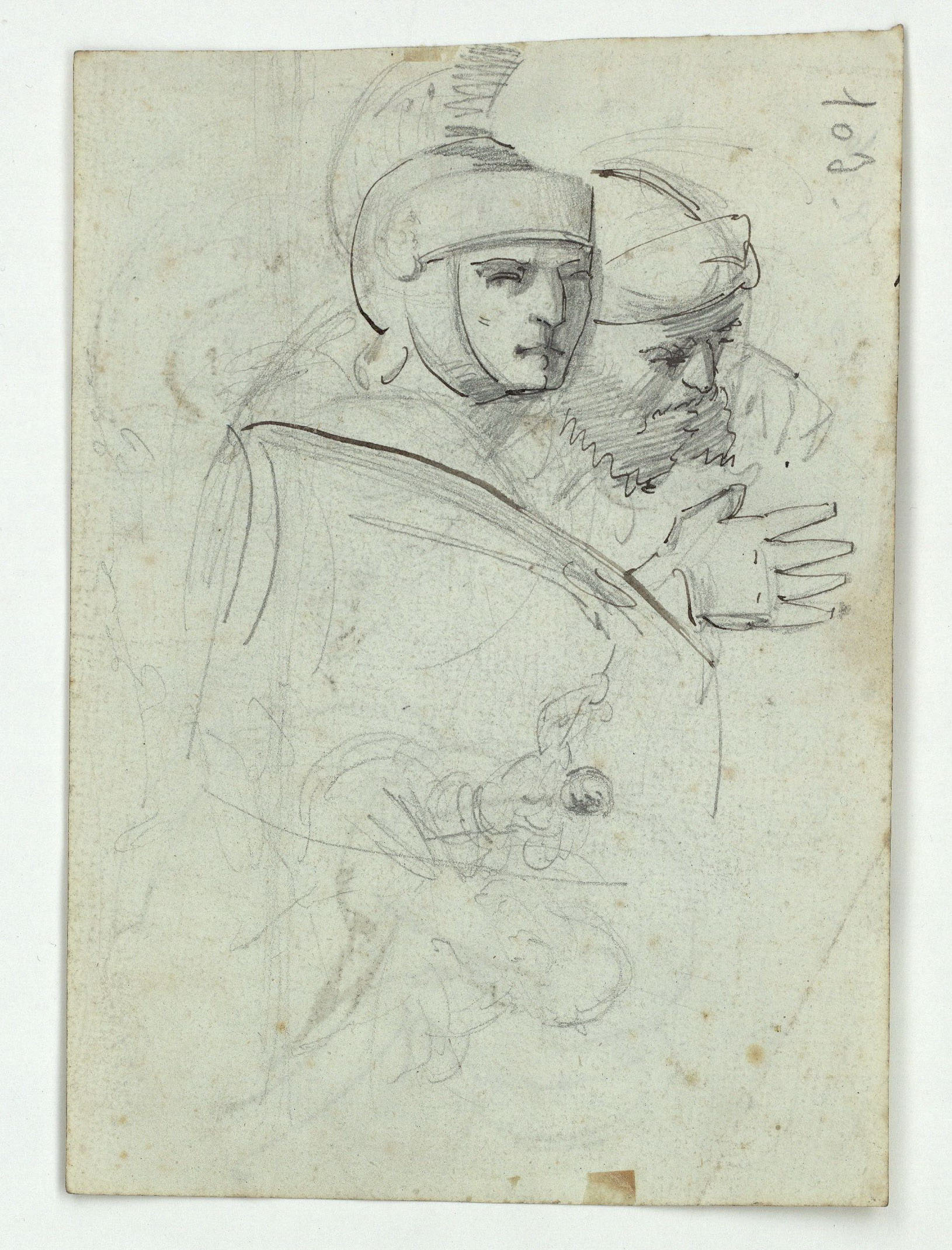 image for: Marià Fortuny - Figures masculines orientals (anvers) / Cap de soldat i altres figures (revers) - Cap a 1856-1858 [1]