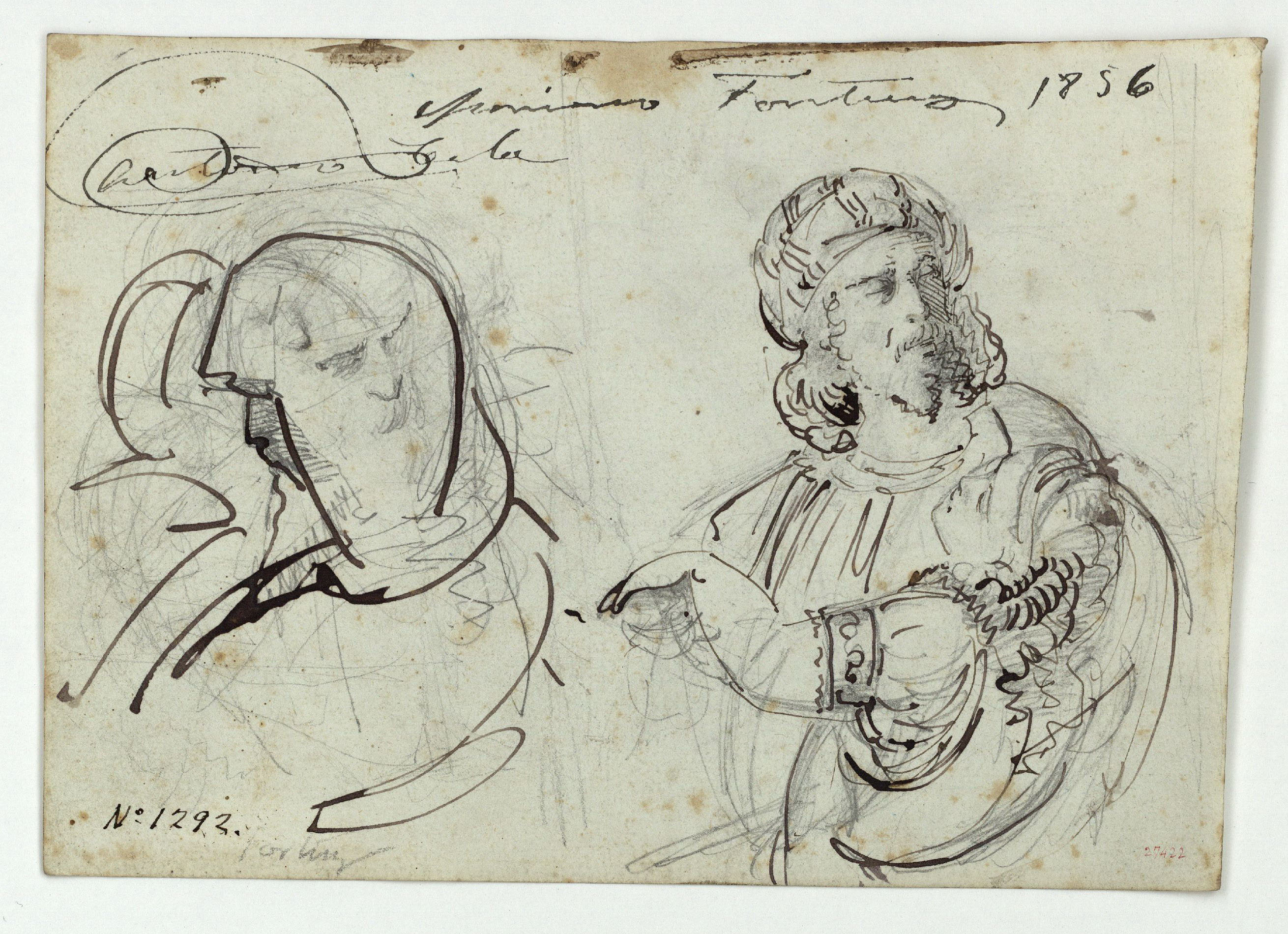 image for: Marià Fortuny - Figures masculines orientals (anvers) / Cap de soldat i altres figures (revers) - Cap a 1856-1858