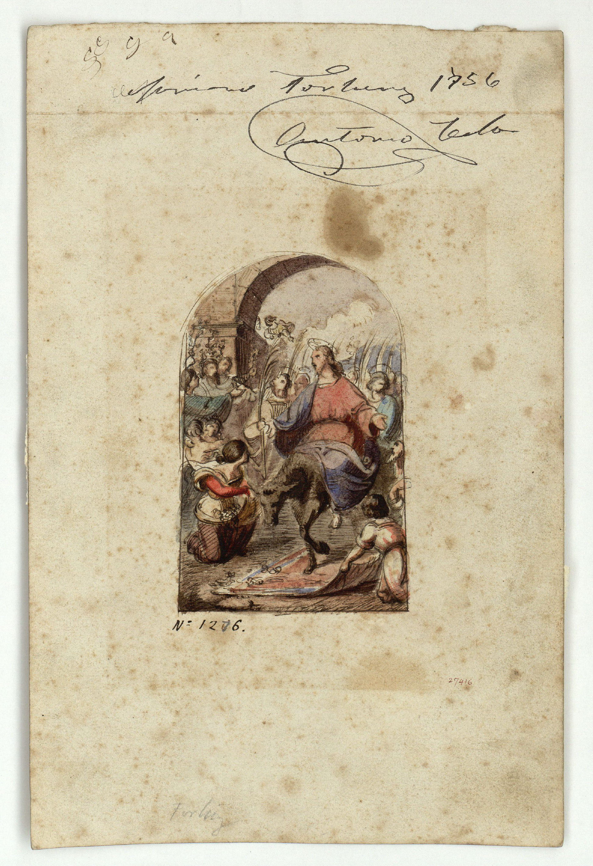 image for: Marià Fortuny - Entrada de Crist a Jerusalem (anvers) / Croquis de figures (revers) - Cap a 1856-1858