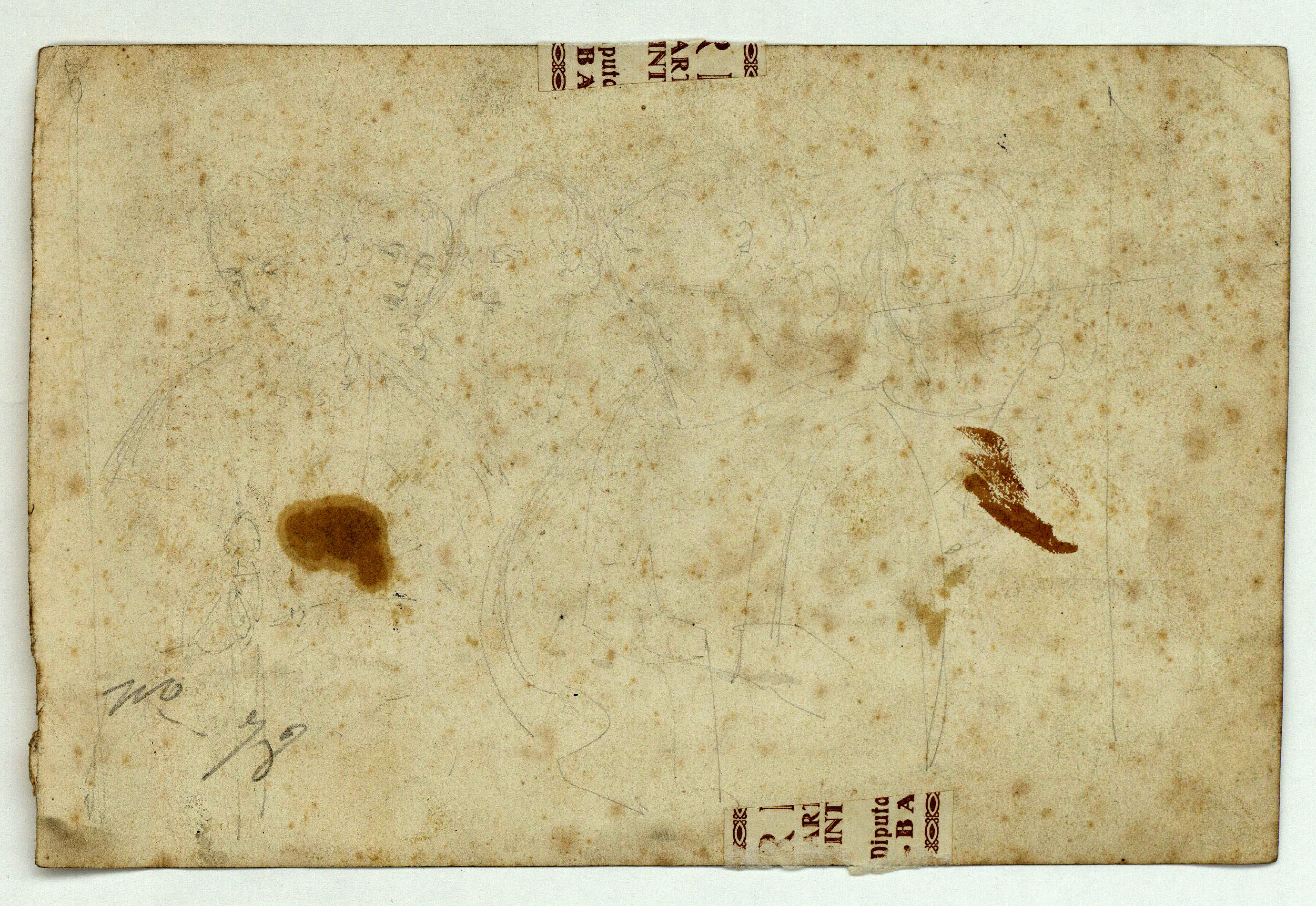 image for: Marià Fortuny - Entrada de Crist a Jerusalem (anvers) / Croquis de figures (revers) - Cap a 1856-1858 [1]