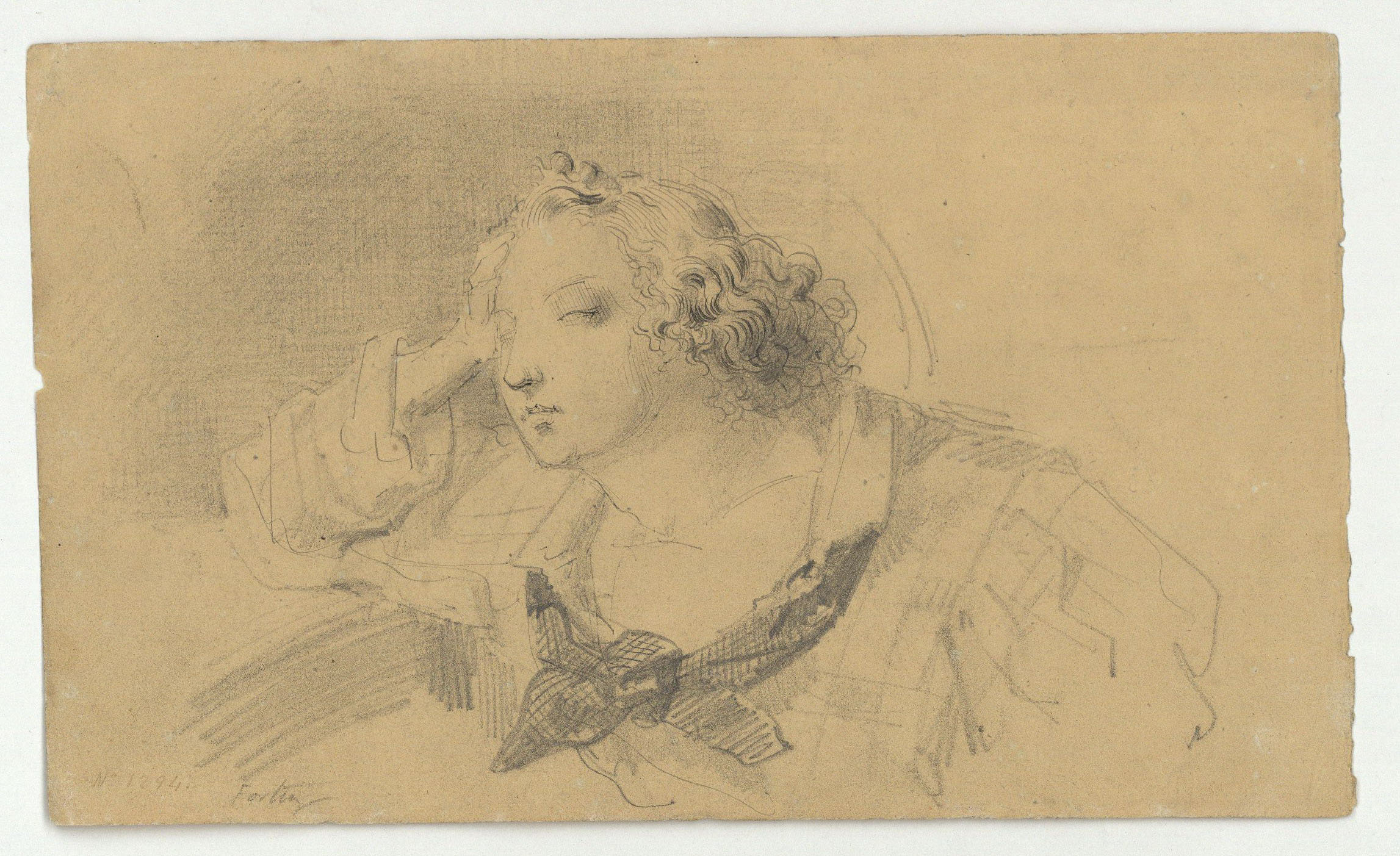 image for: Marià Fortuny - Bust de jove (anvers) / Esbós de figures (revers) - Cap a 1856-1858